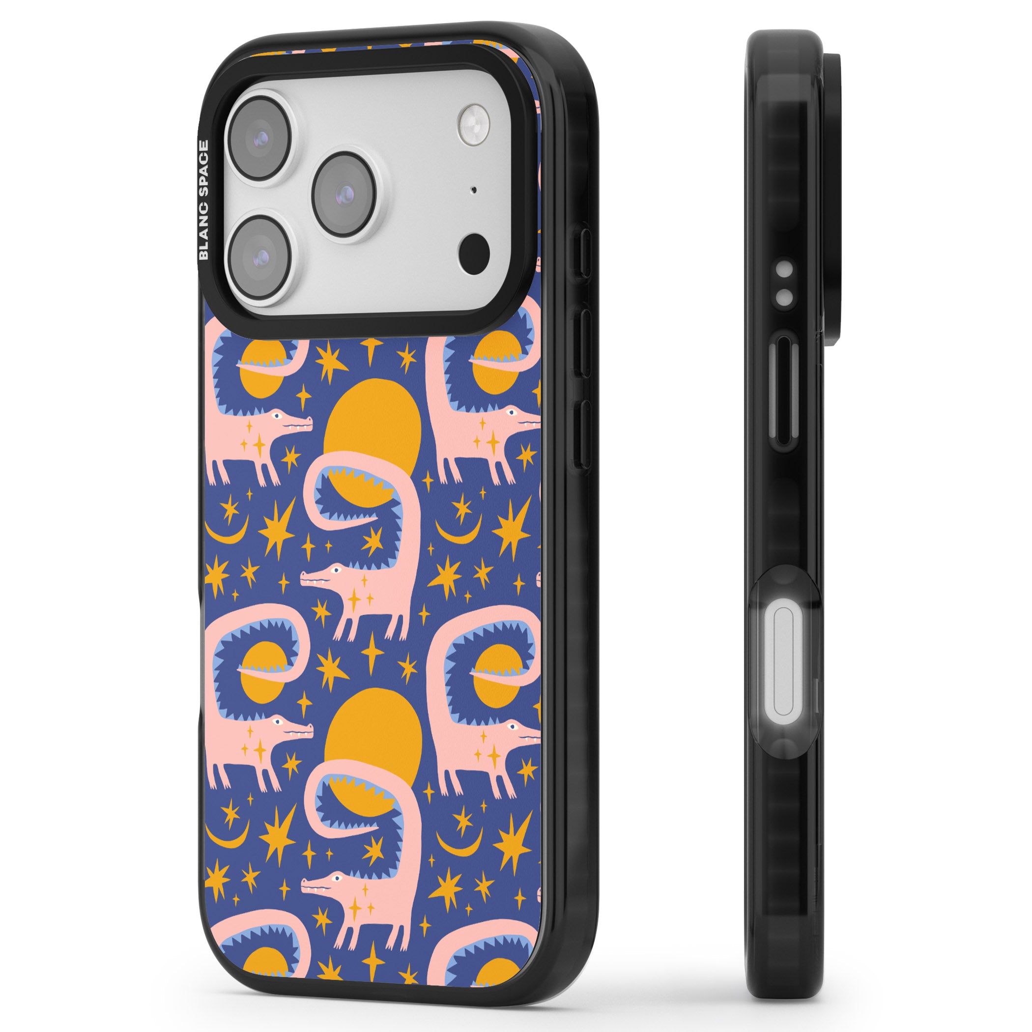 Sun Croc Pattern iPhone 17 Pro Impact Pro Black Phone Case Side Profile