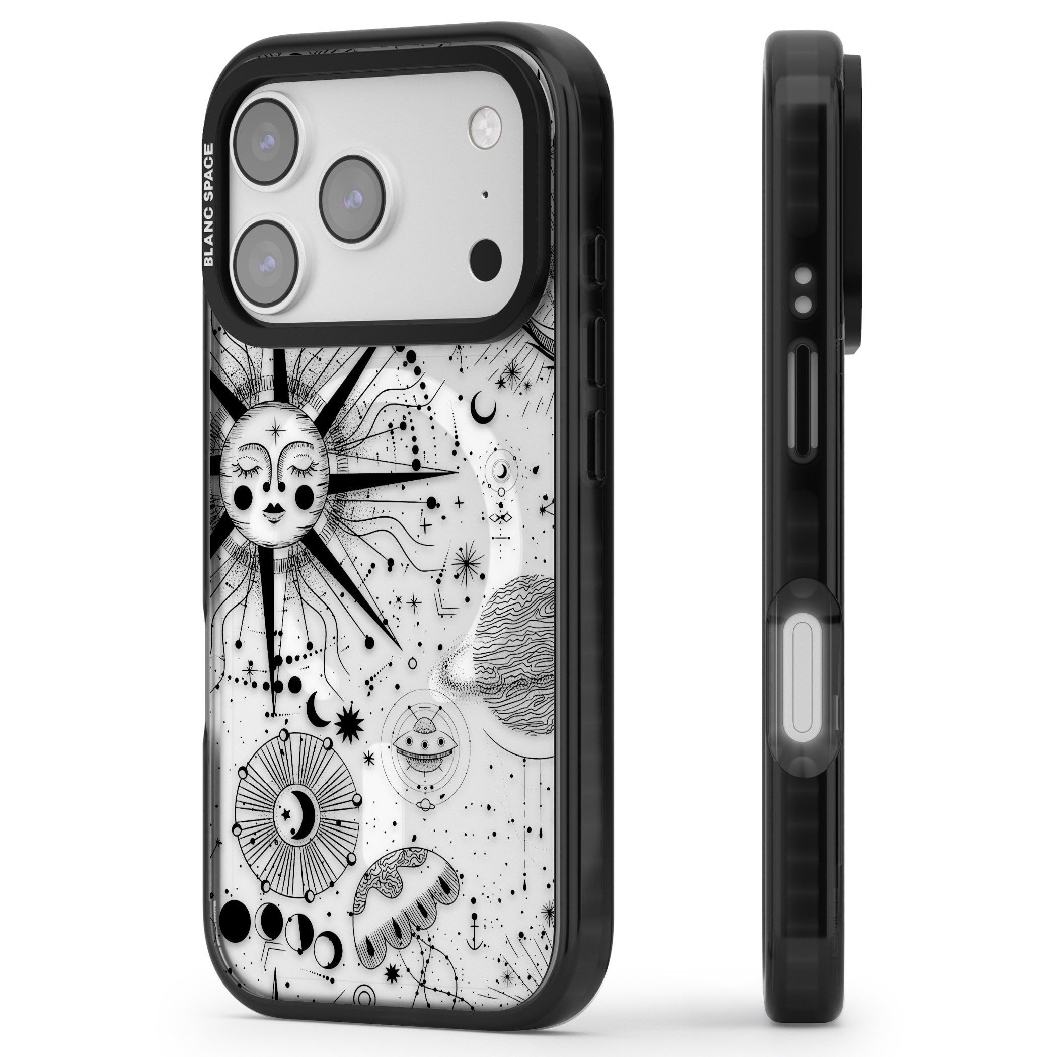 Cosmic Sun Zodiac iPhone 17 Pro Impact Pro Black Phone Case Side Profile