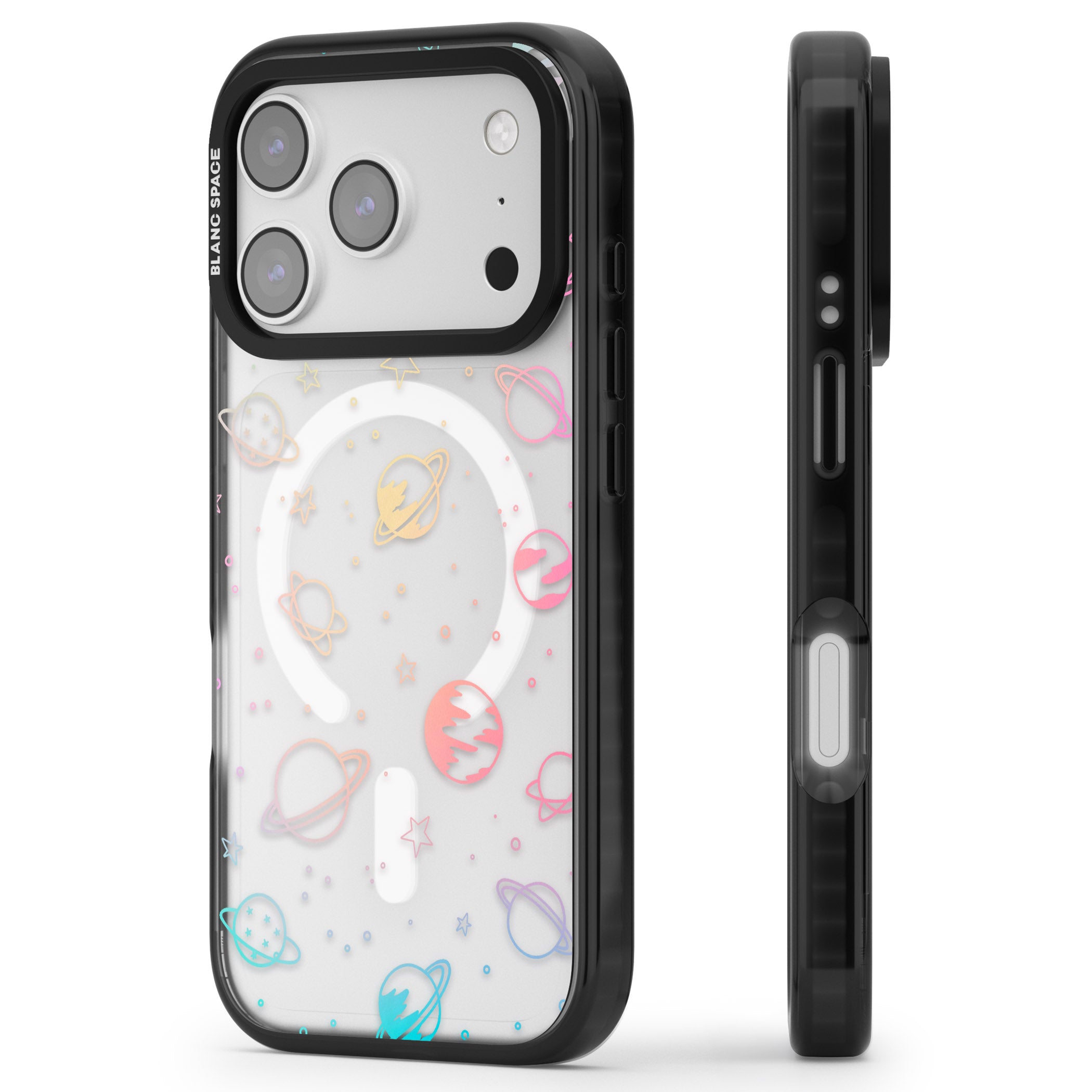 Pastel Space Universe iPhone 17 Pro Impact Pro Black Phone Case Side Profile