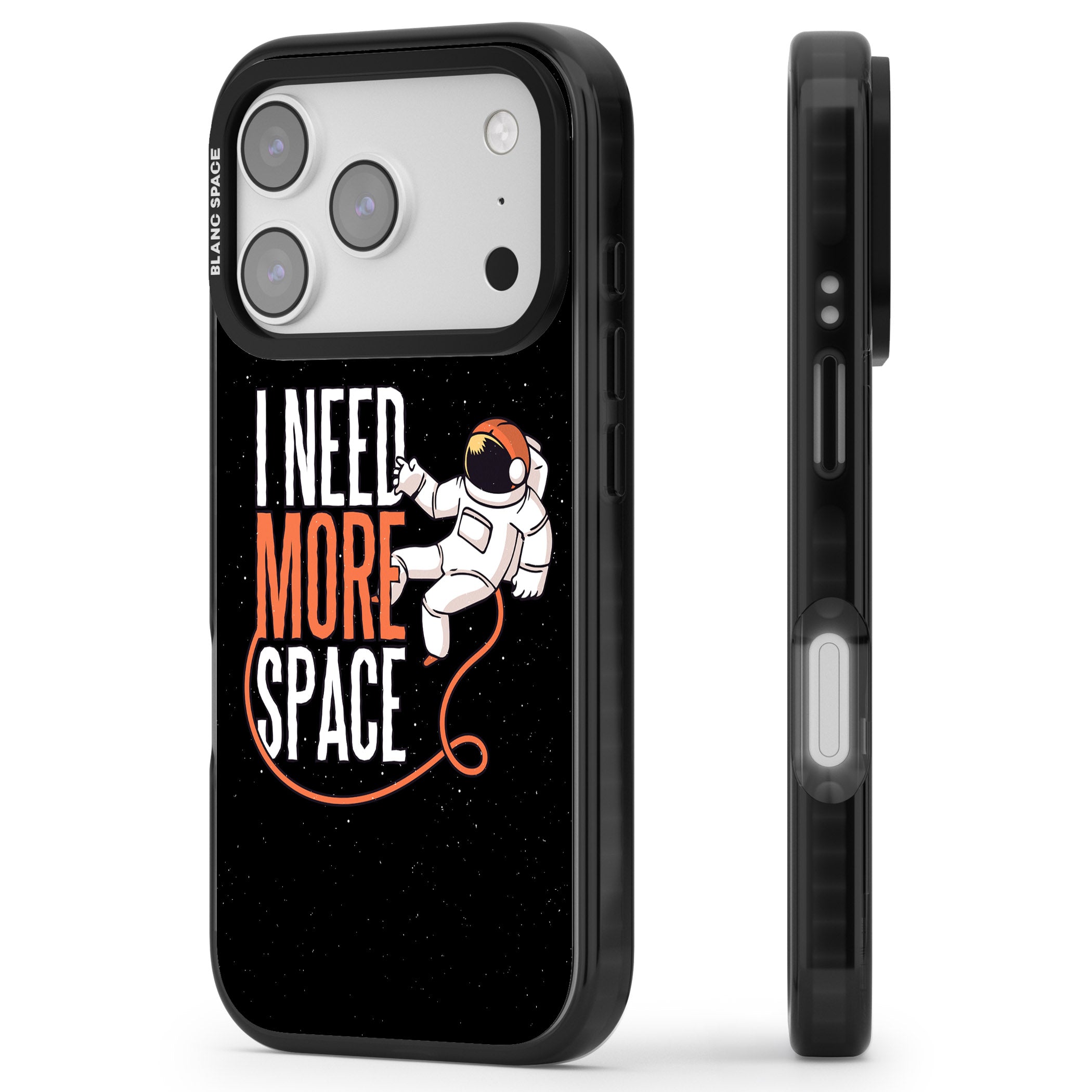 I Need More Space iPhone 17 Pro Impact Pro Black Phone Case Side Profile
