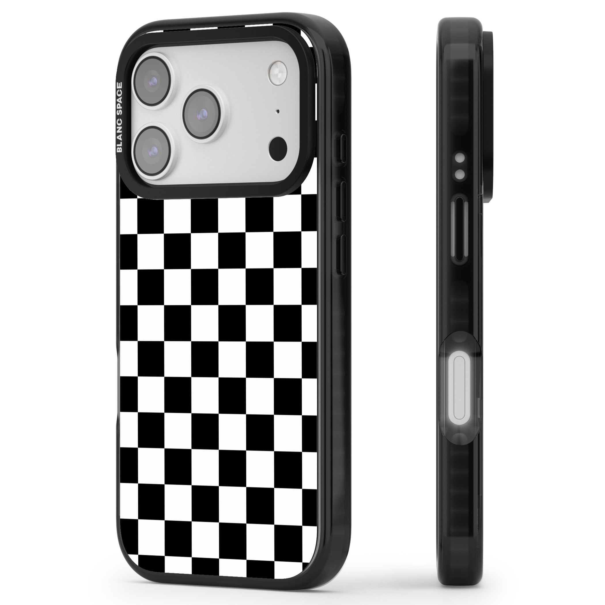 Black Checkered iPhone 17 Pro Impact Pro Black Phone Case Side Profile