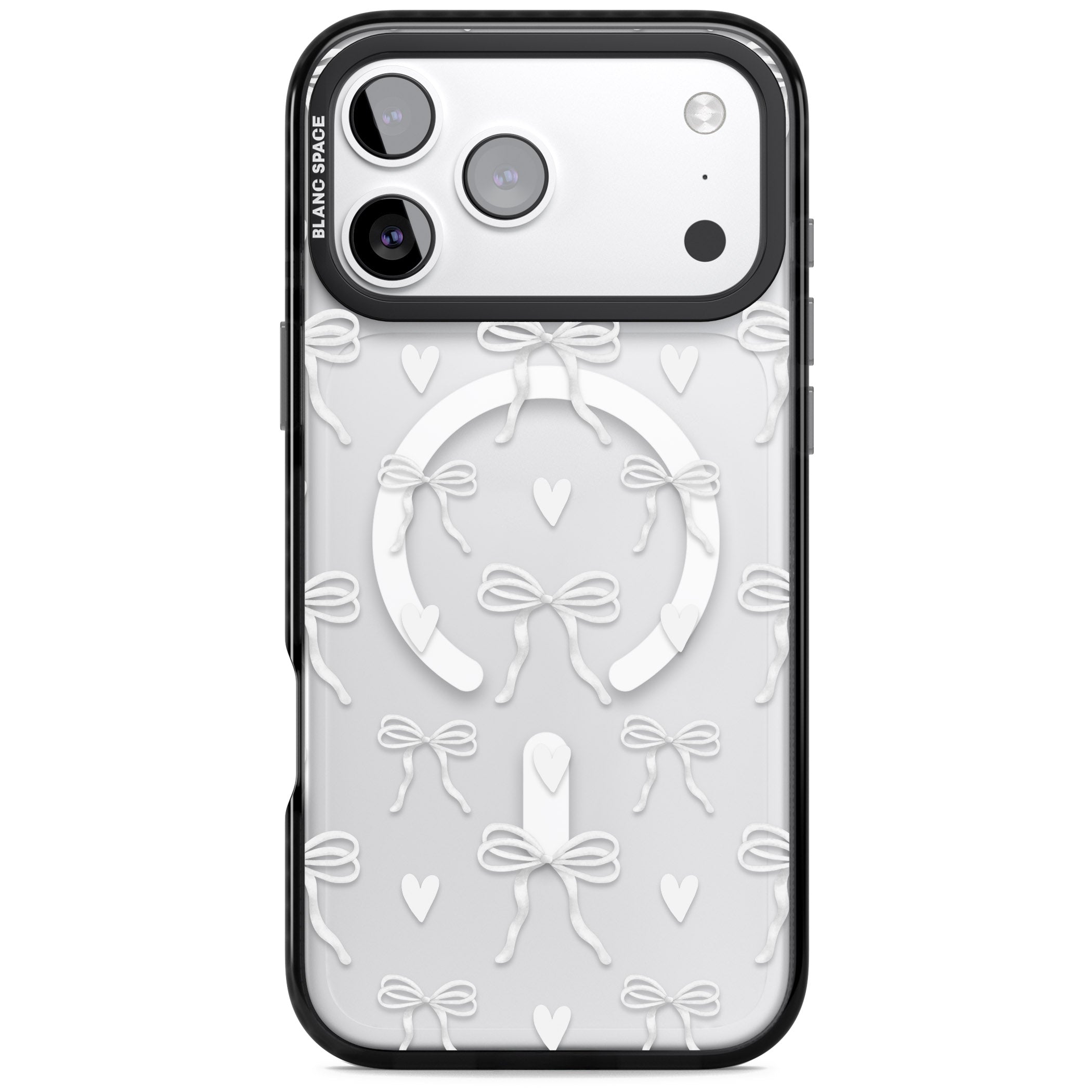 White Bows & Hearts iPhone 17 Pro Impact Pro Black Phone Case