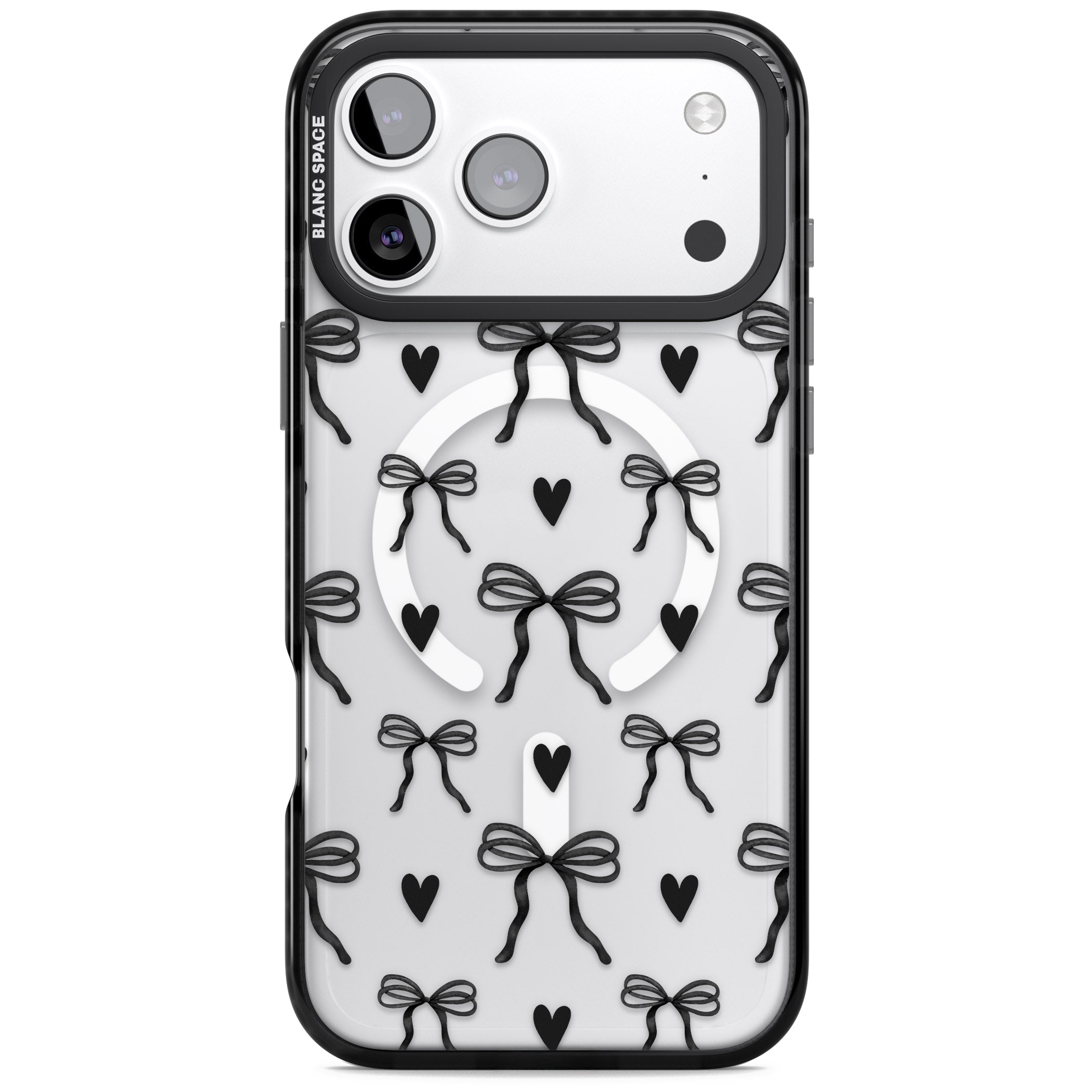 Black Bows & Hearts iPhone 17 Pro Impact Pro Black Phone Case