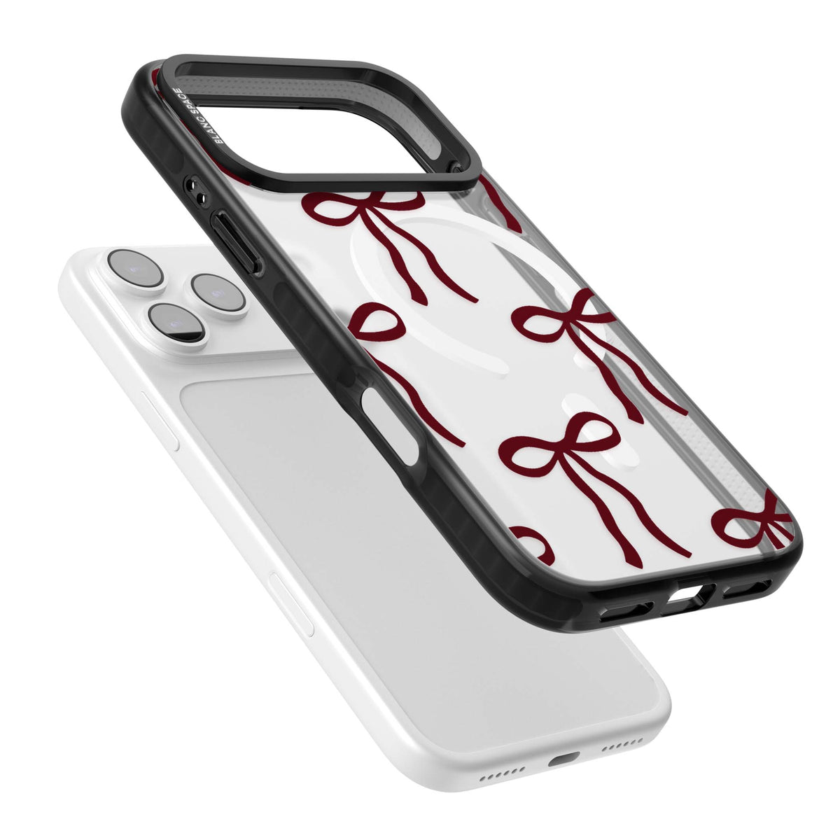 Burgundy Bows coquette iPhone case featuring hand-drawn burgundy red bows on a clear background | Black Impact Magsafe case for iPhone 17 Pro, iPhone 17 Pro Max
