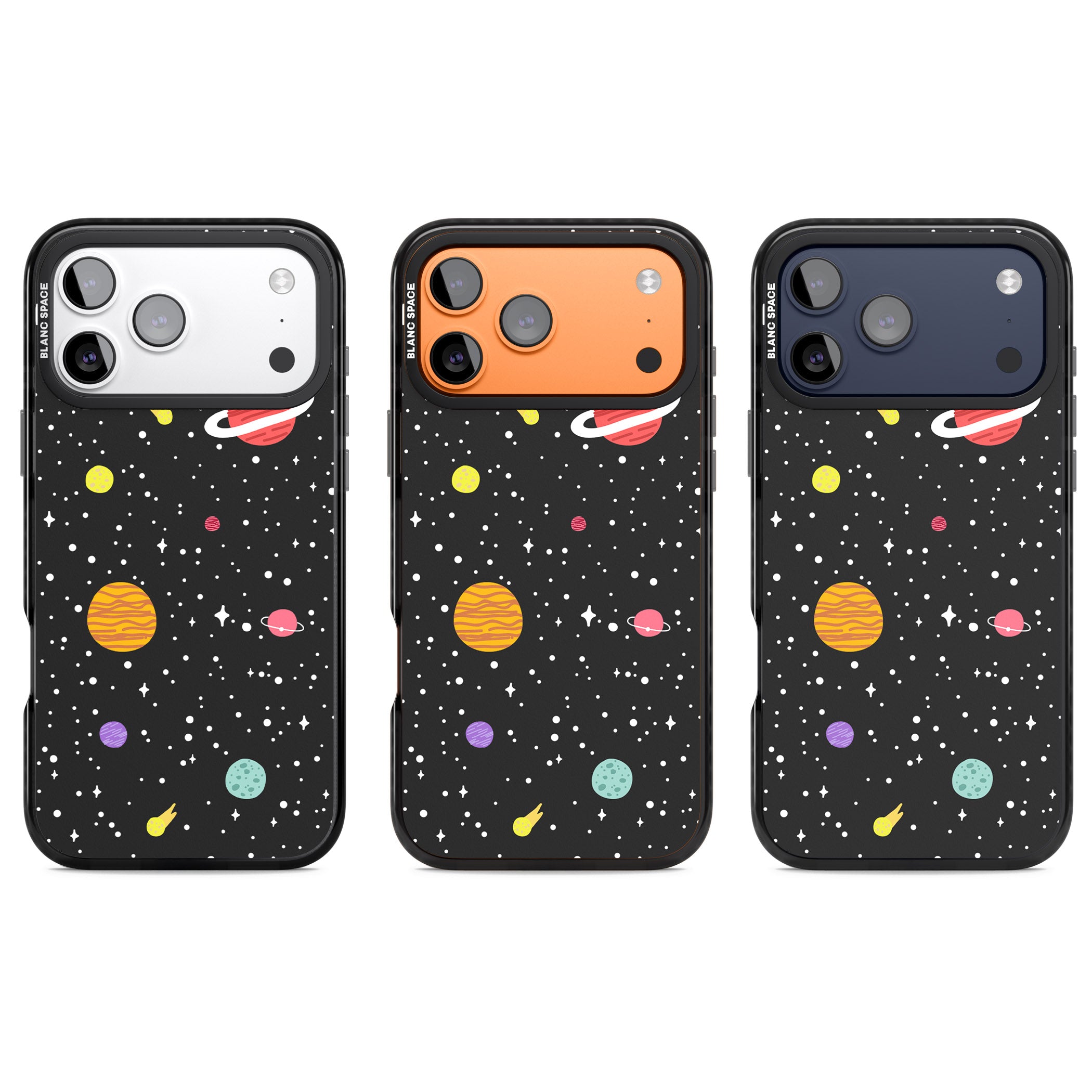 Cute Cartoon Planets iPhone 17 Pro Impact Pro Black Phone Case APT Impact Protection