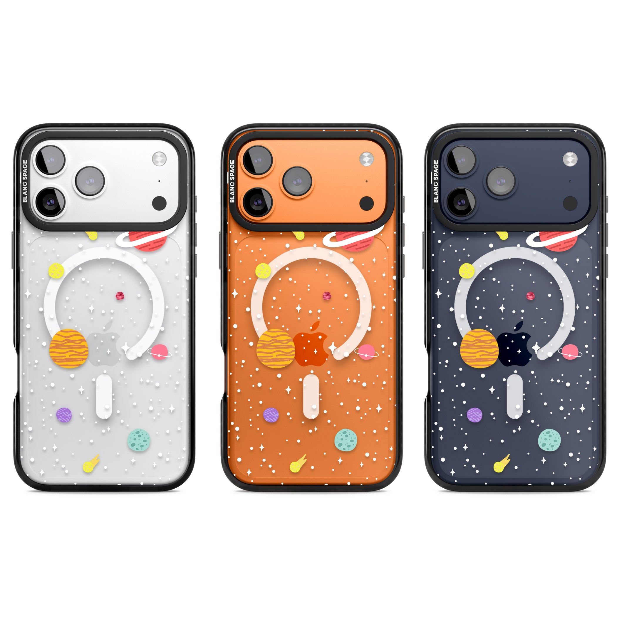 Cute Cartoon Planets (Clear) iPhone 17 Pro Impact Pro Black Phone Case APT Impact Protection