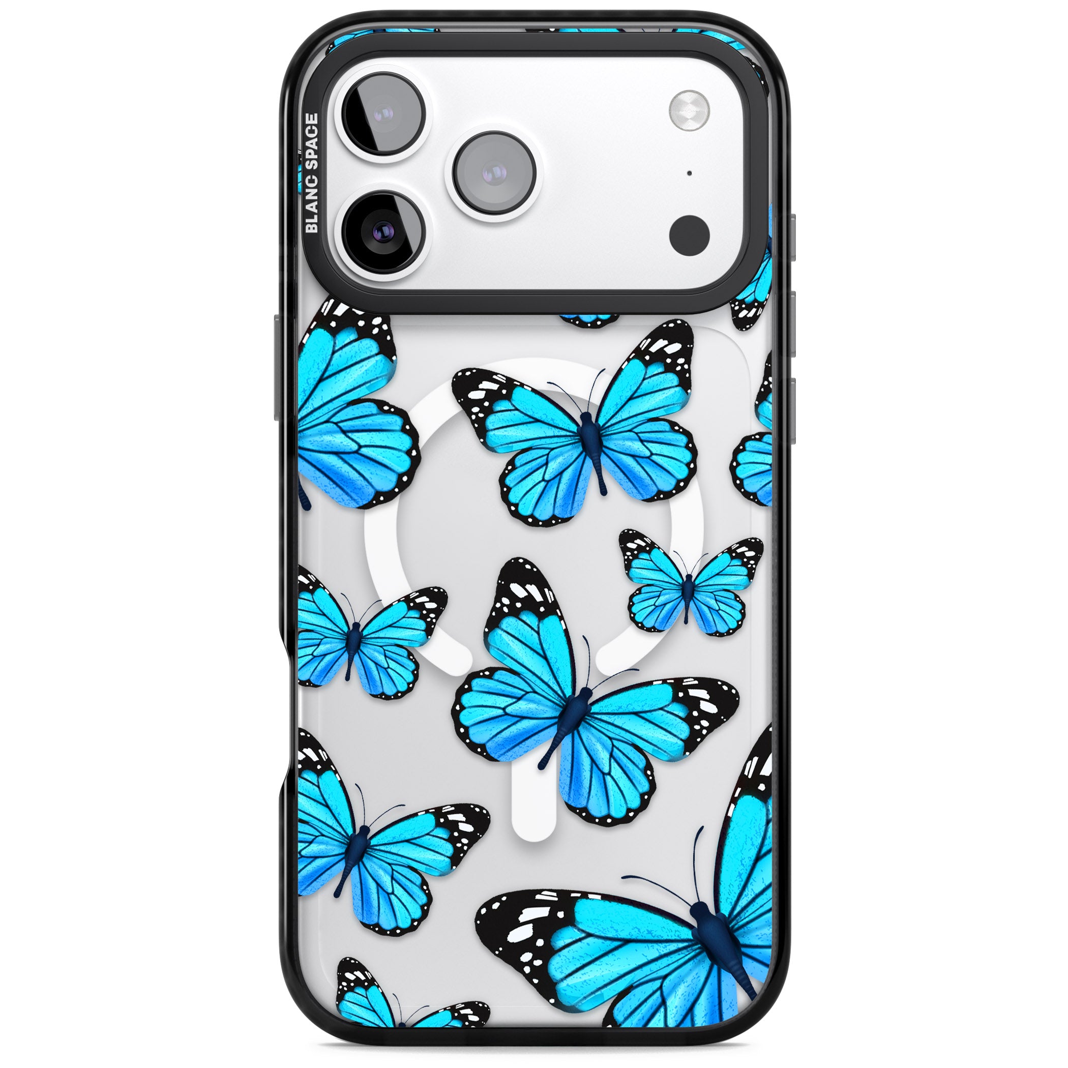 Blue Butterflies iPhone 17 Pro Impact Pro Black Phone Case