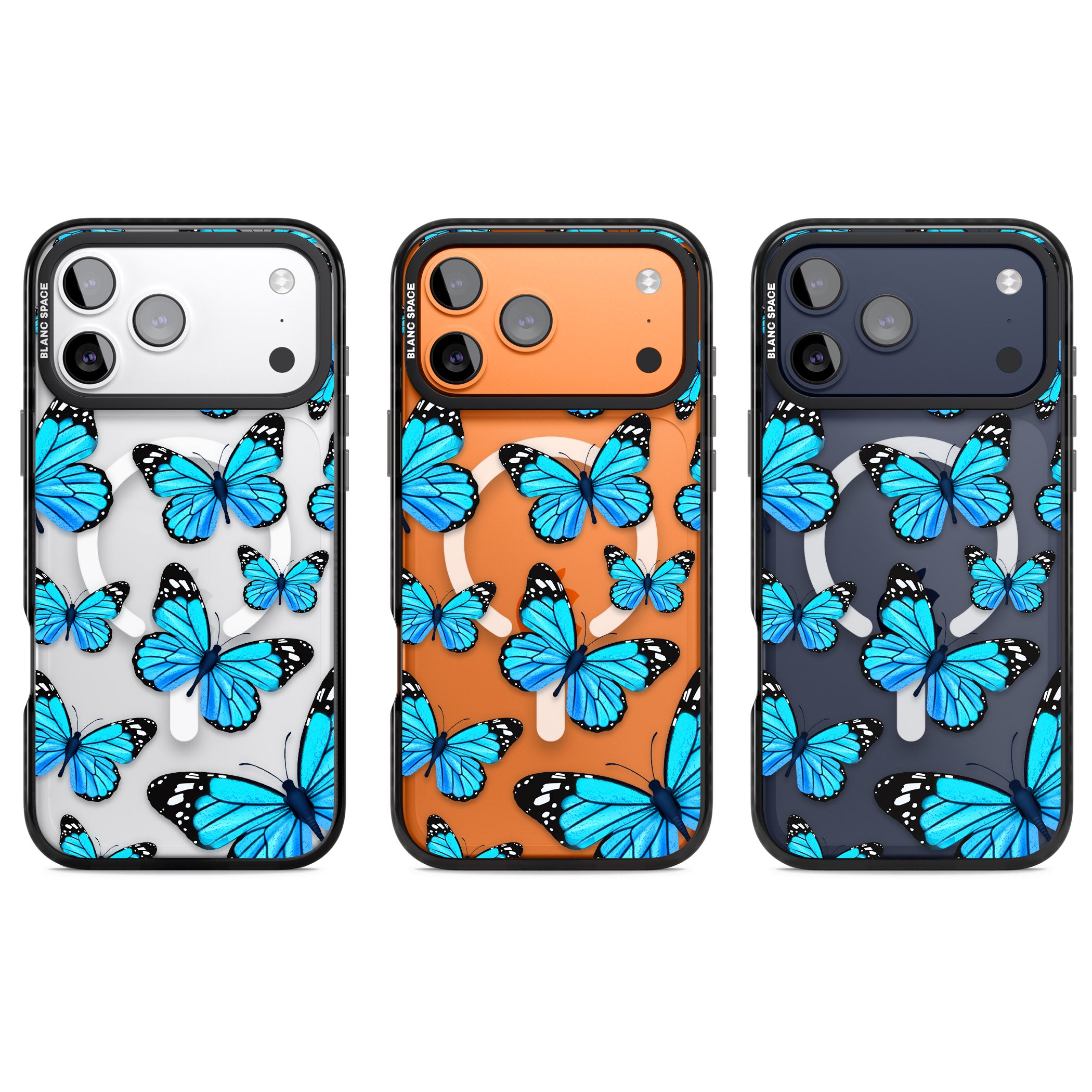 Blue Butterflies iPhone 17 Pro Impact Pro Black Phone Case APT Impact Protection
