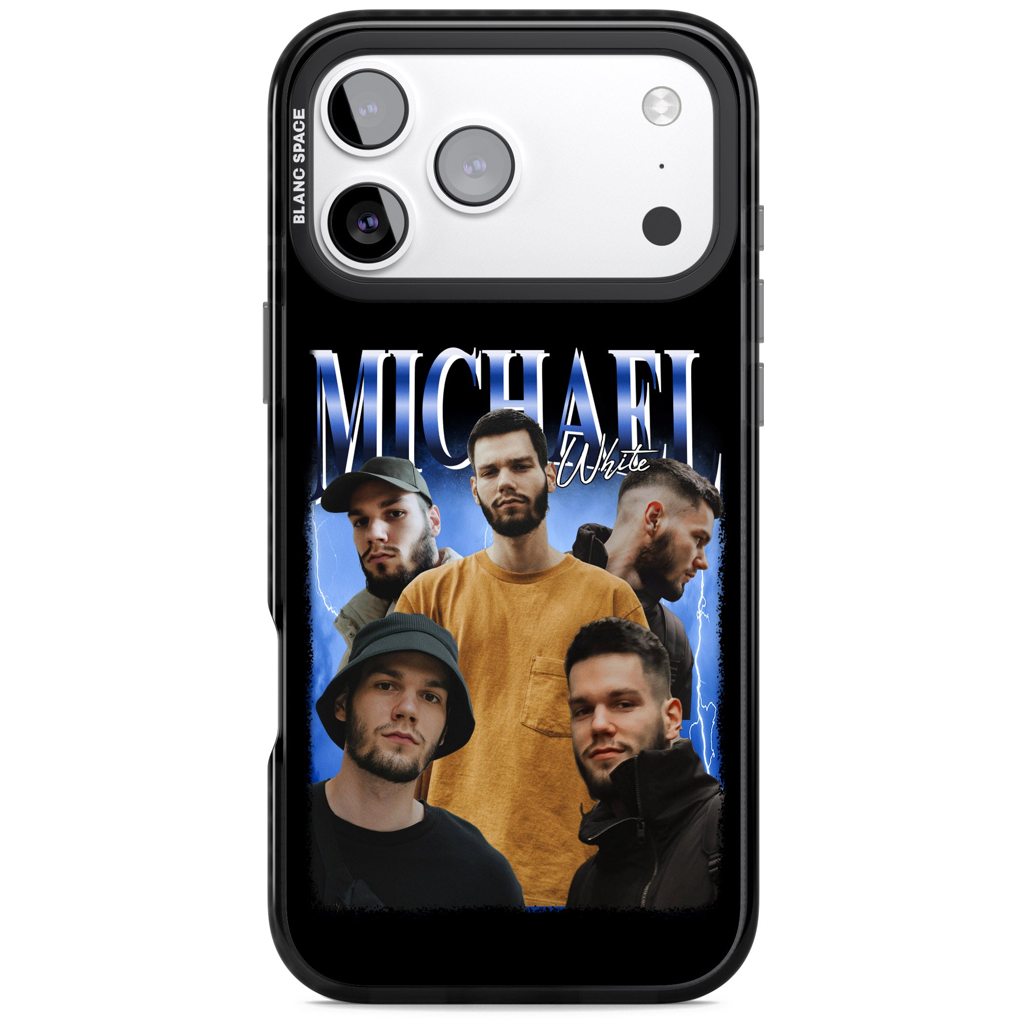 Personalised Airbrush Name & Photo Collage (Blue) iPhone 17 Pro Impact Pro Black Phone Case