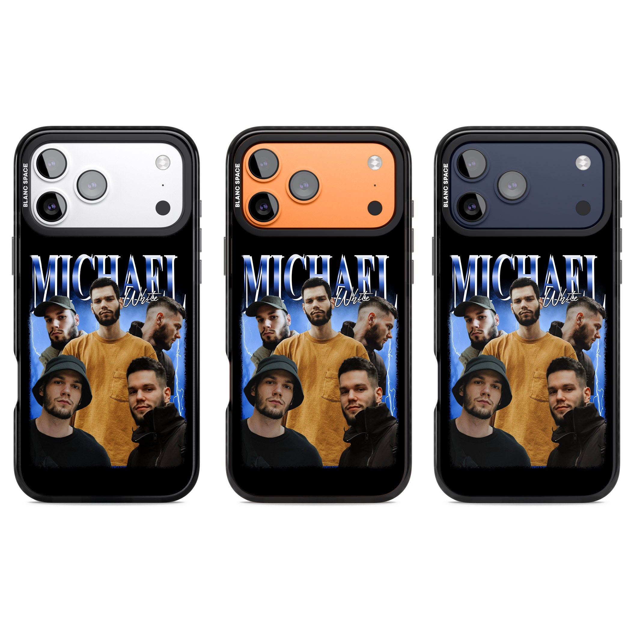 Personalised Airbrush Name & Photo Collage (Blue) iPhone 17 Pro Impact Pro Black Phone Case APT Impact Protection