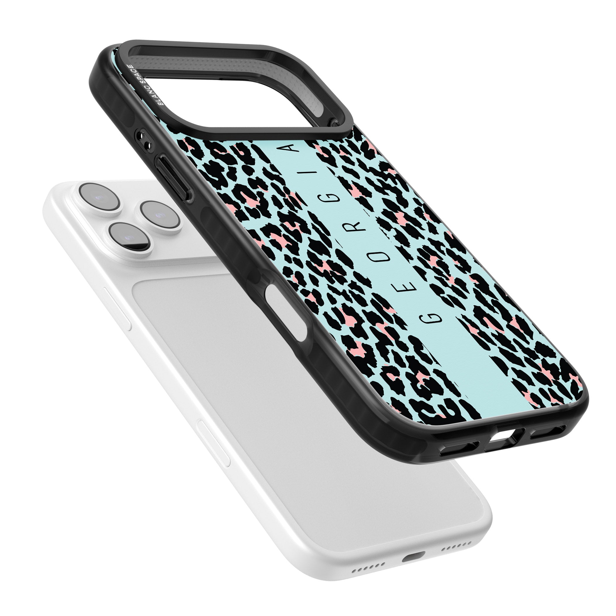 Personalised Blue Leopard iPhone 17 Pro Impact Pro Black Phone Case Colours