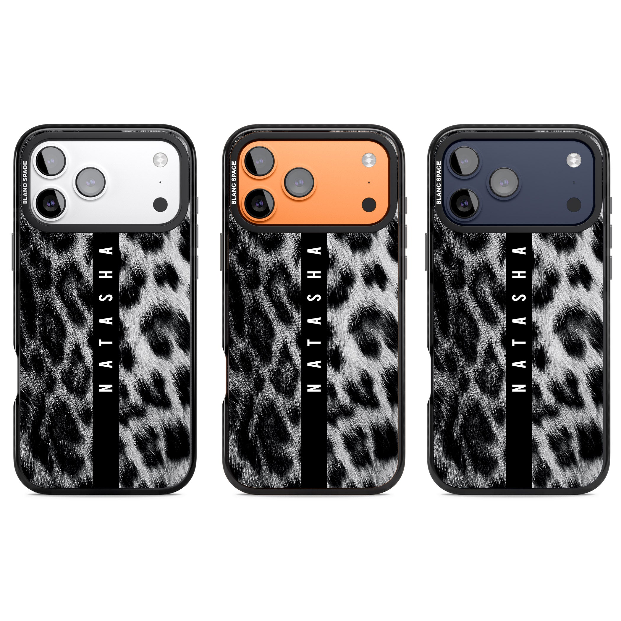 Personalised Snow Leopard Print iPhone 17 Pro Impact Pro Black Phone Case APT Impact Protection