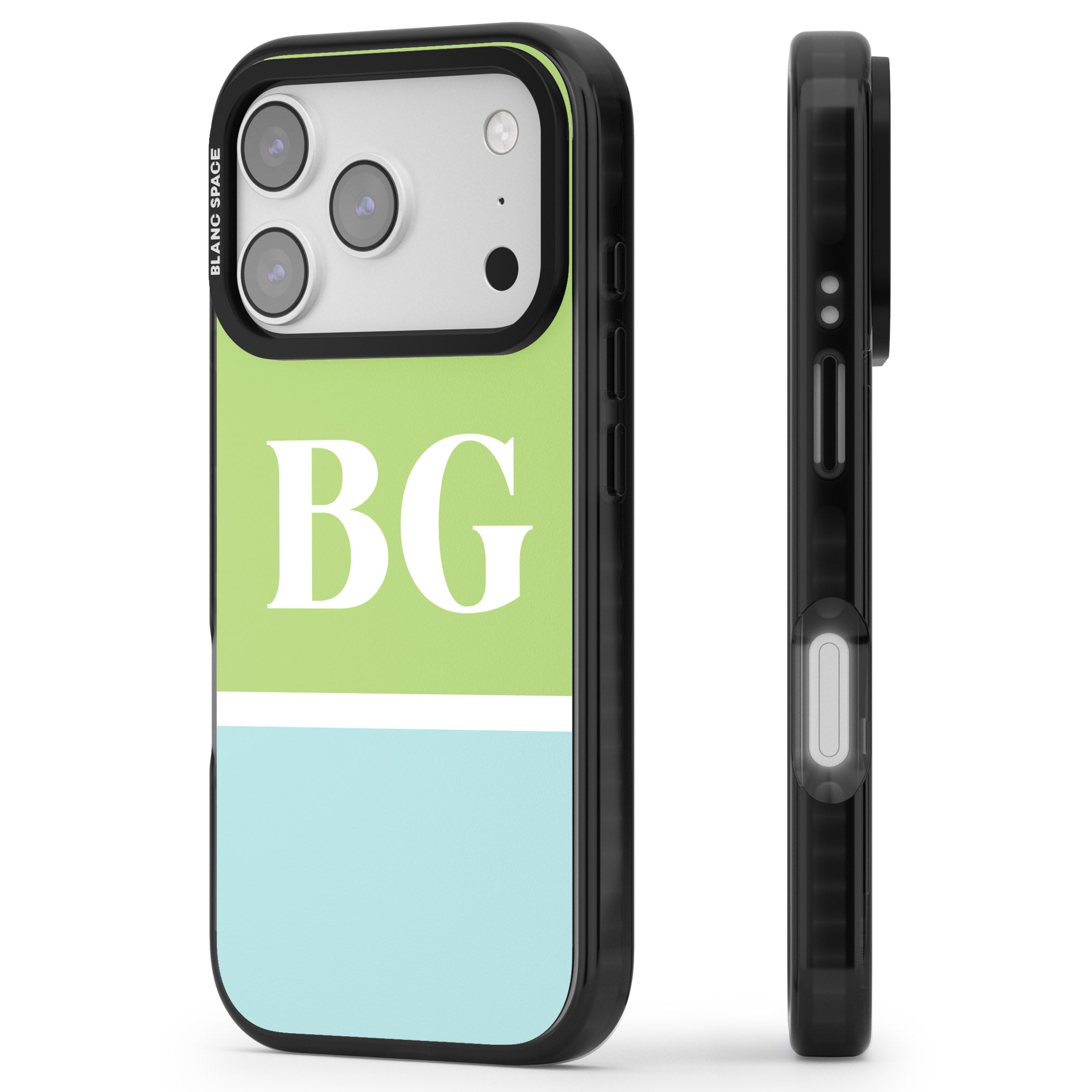 Personalised Colorblock: Green & Turquoise iPhone 17 Pro Impact Pro Black Phone Case Side Profile