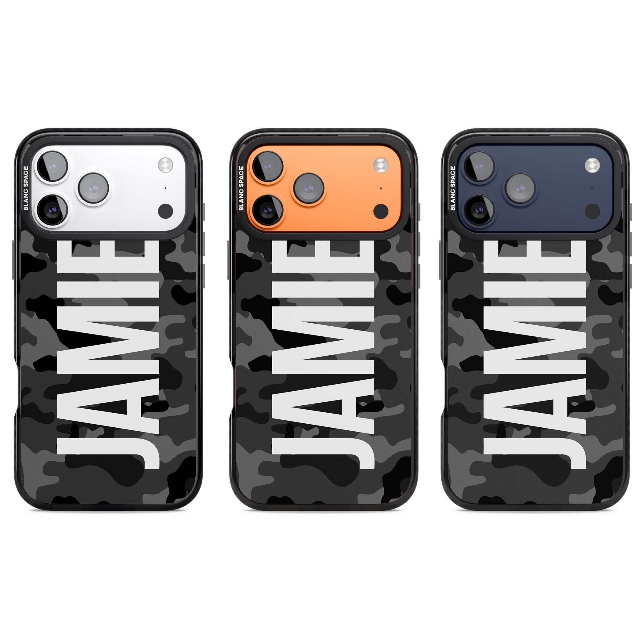 Personalised Black Camo Name Vertical iPhone 17 Pro Impact Pro Black Phone Case APT Impact Protection