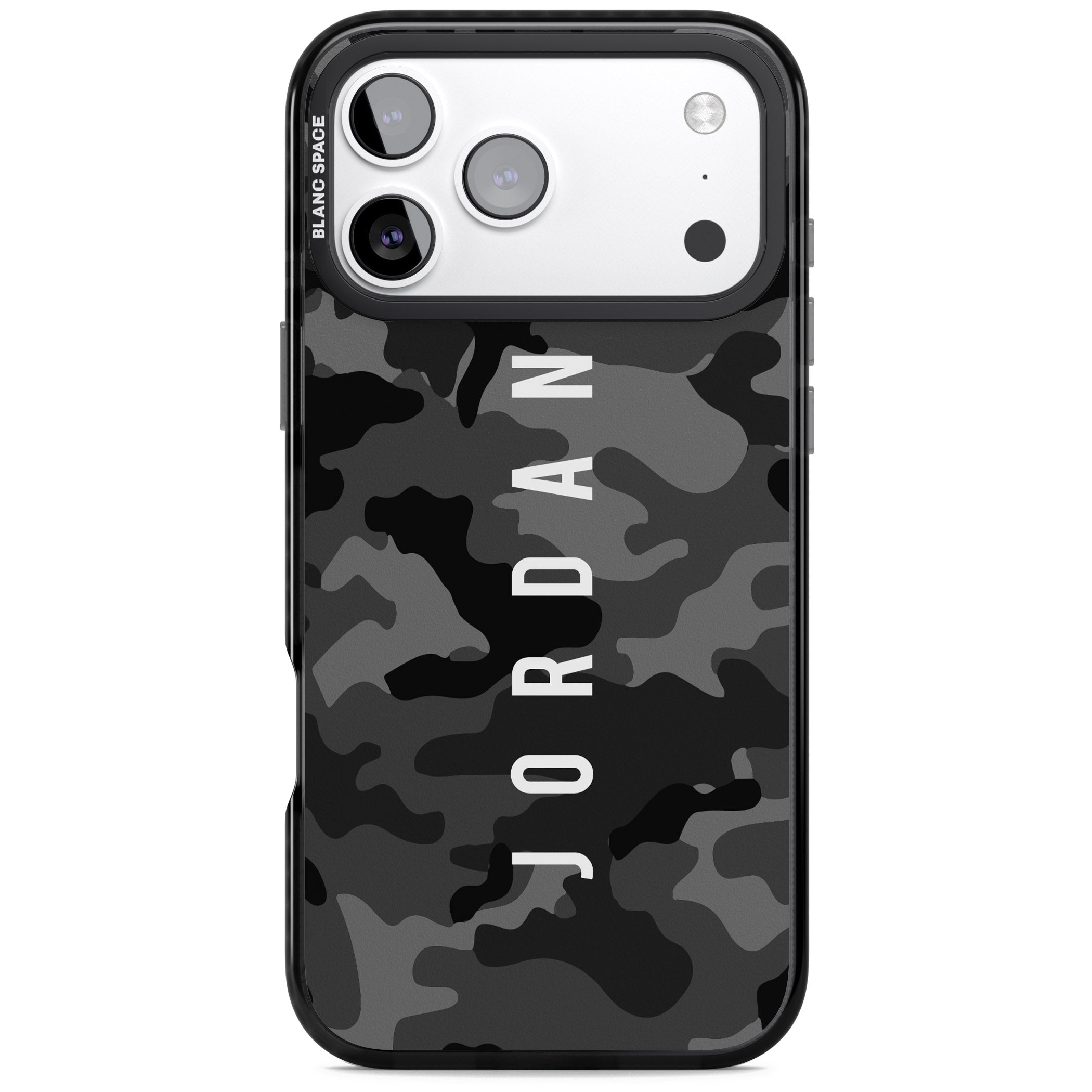 Personalised Black Camouflage Name iPhone 17 Pro Impact Pro Black Phone Case