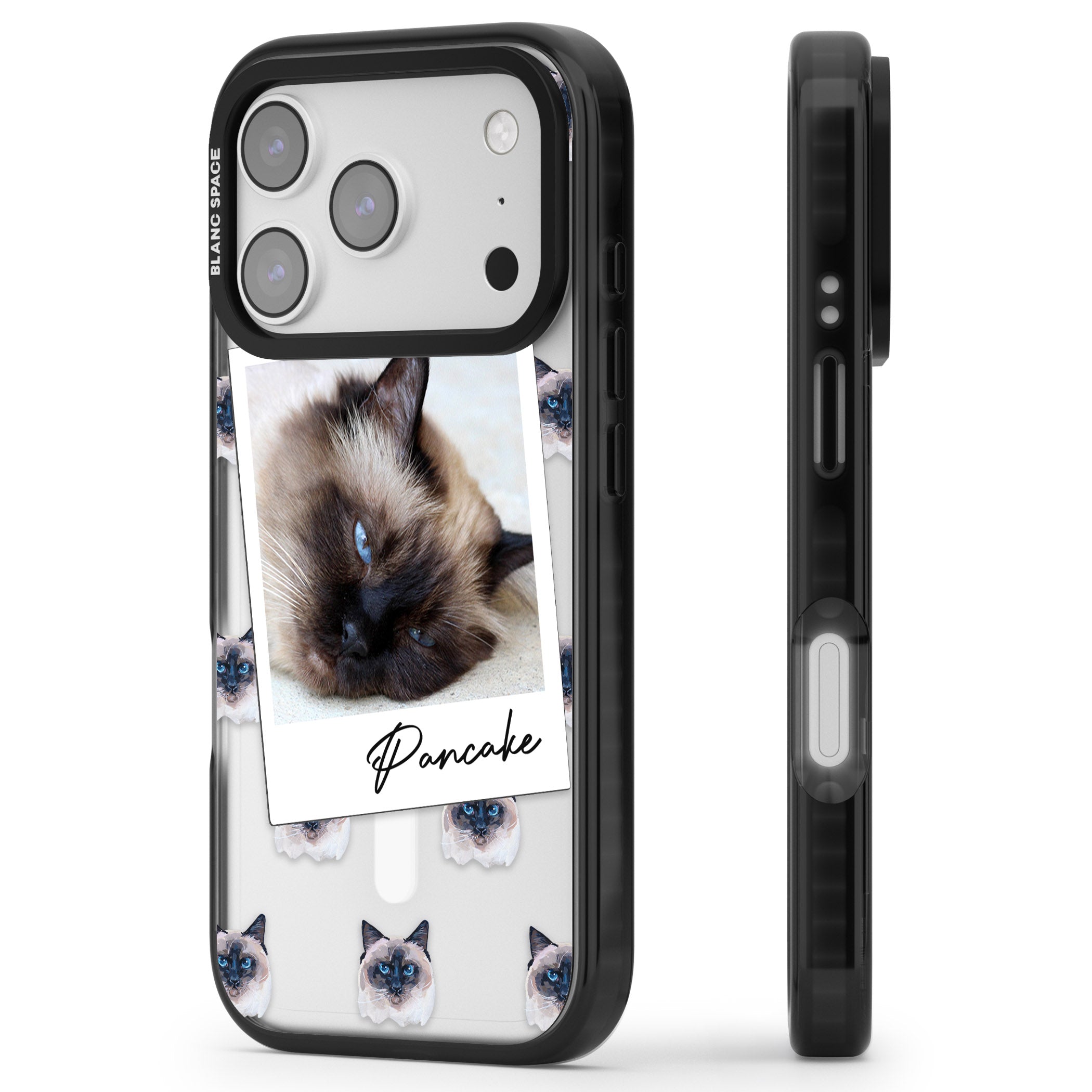 Personalised Burmese Cat Photo iPhone 17 Pro Impact Pro Black Phone Case Side Profile