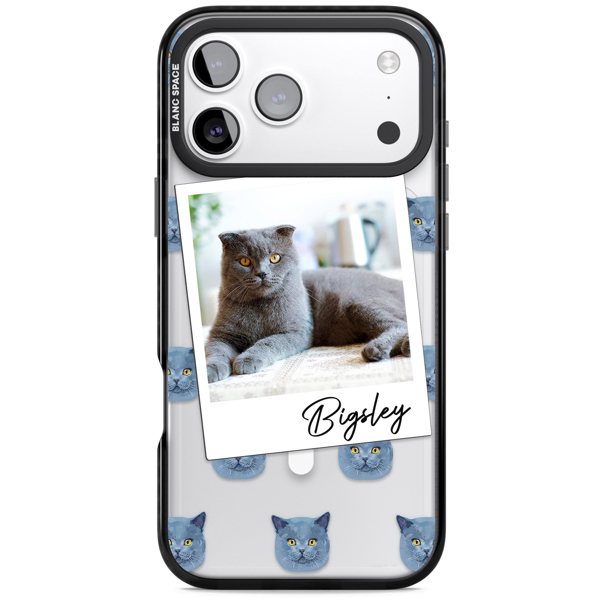 Personalised English Blue Cat Photo iPhone 17 Pro Impact Pro Black Phone Case