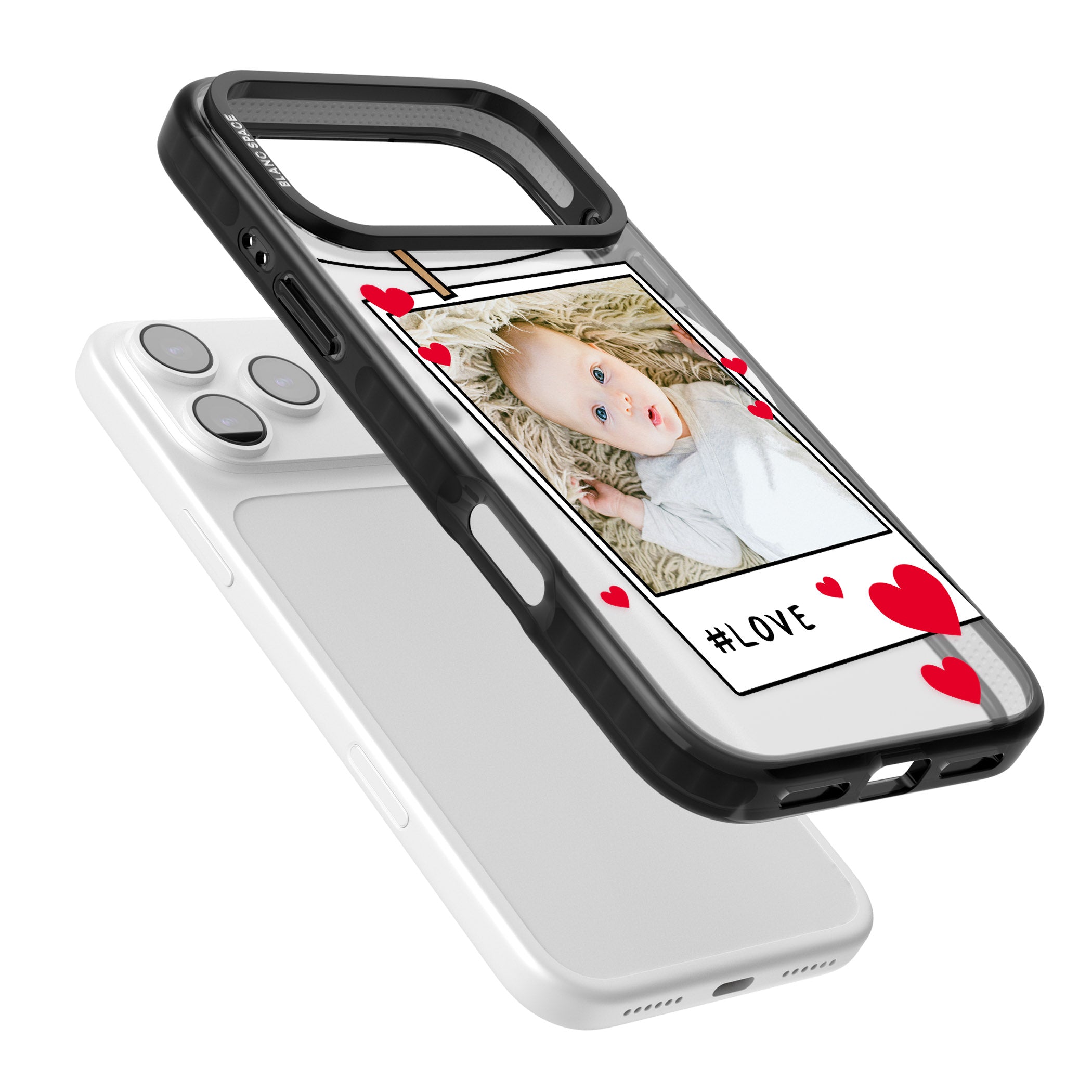 Personalised Paperclip & Hearts Instant Camera Photo iPhone 17 Pro Impact Pro Black Phone Case Colours