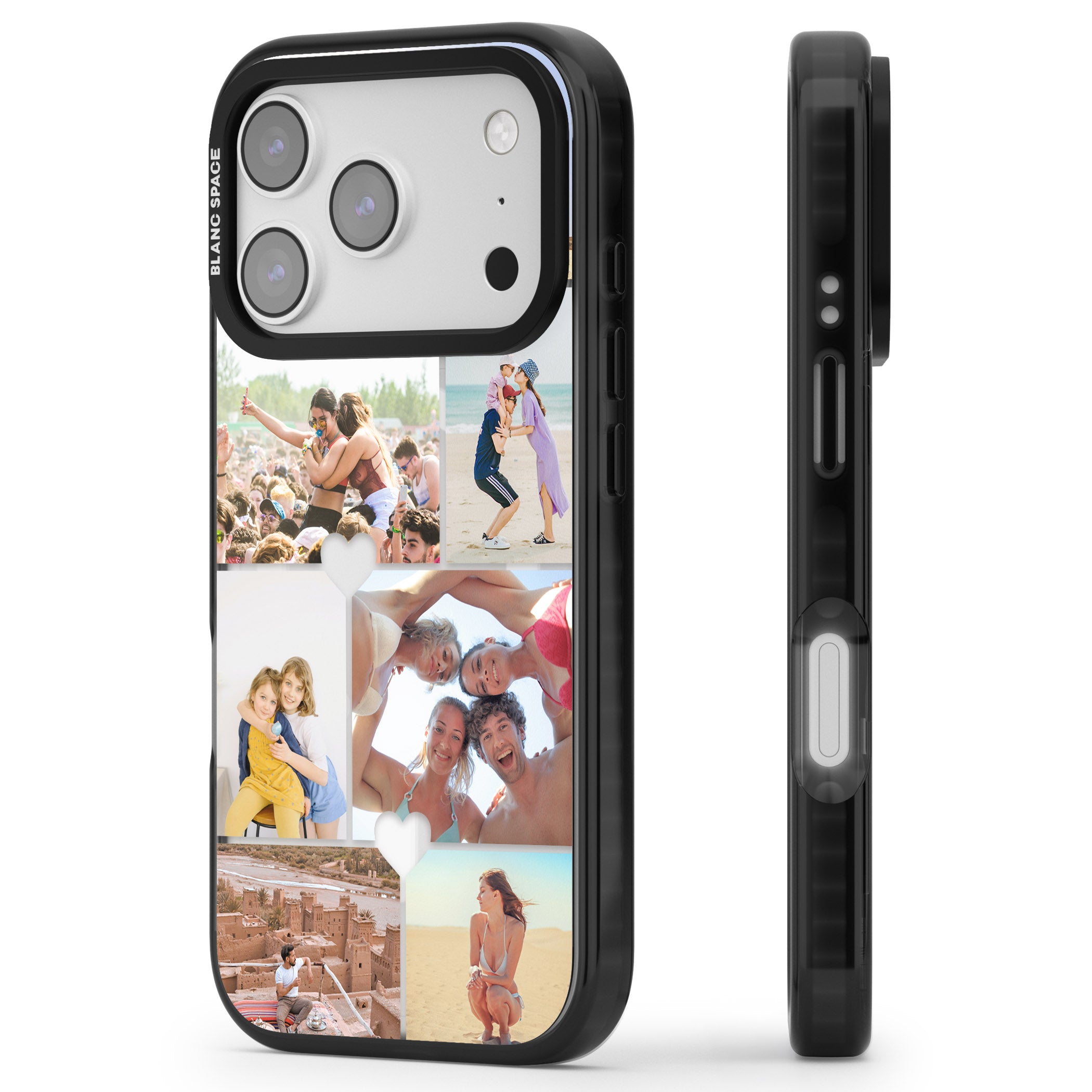 Personalised Heart Photo Grid iPhone 17 Pro Impact Pro Black Phone Case Side Profile
