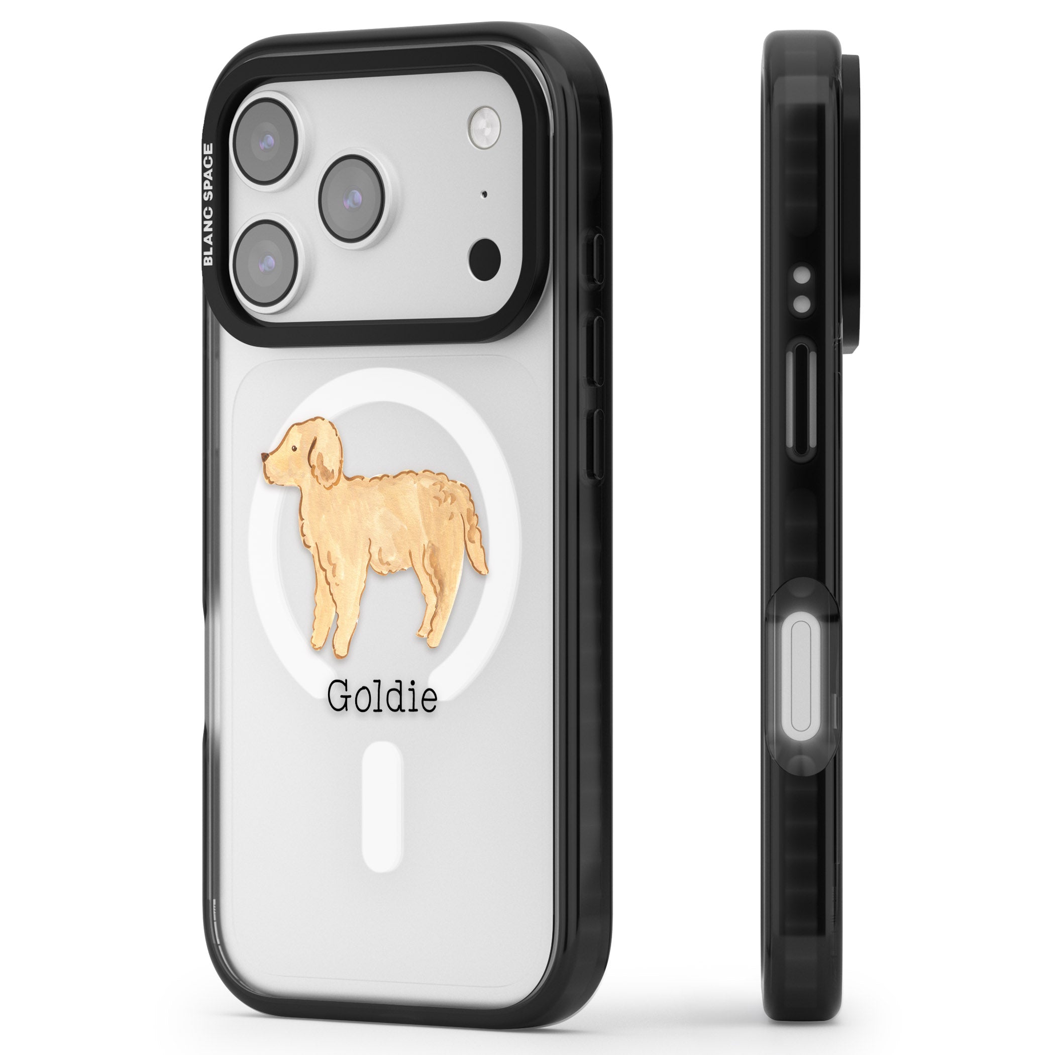 Personalised Goldendoodle iPhone 17 Pro Impact Pro Black Phone Case Side Profile