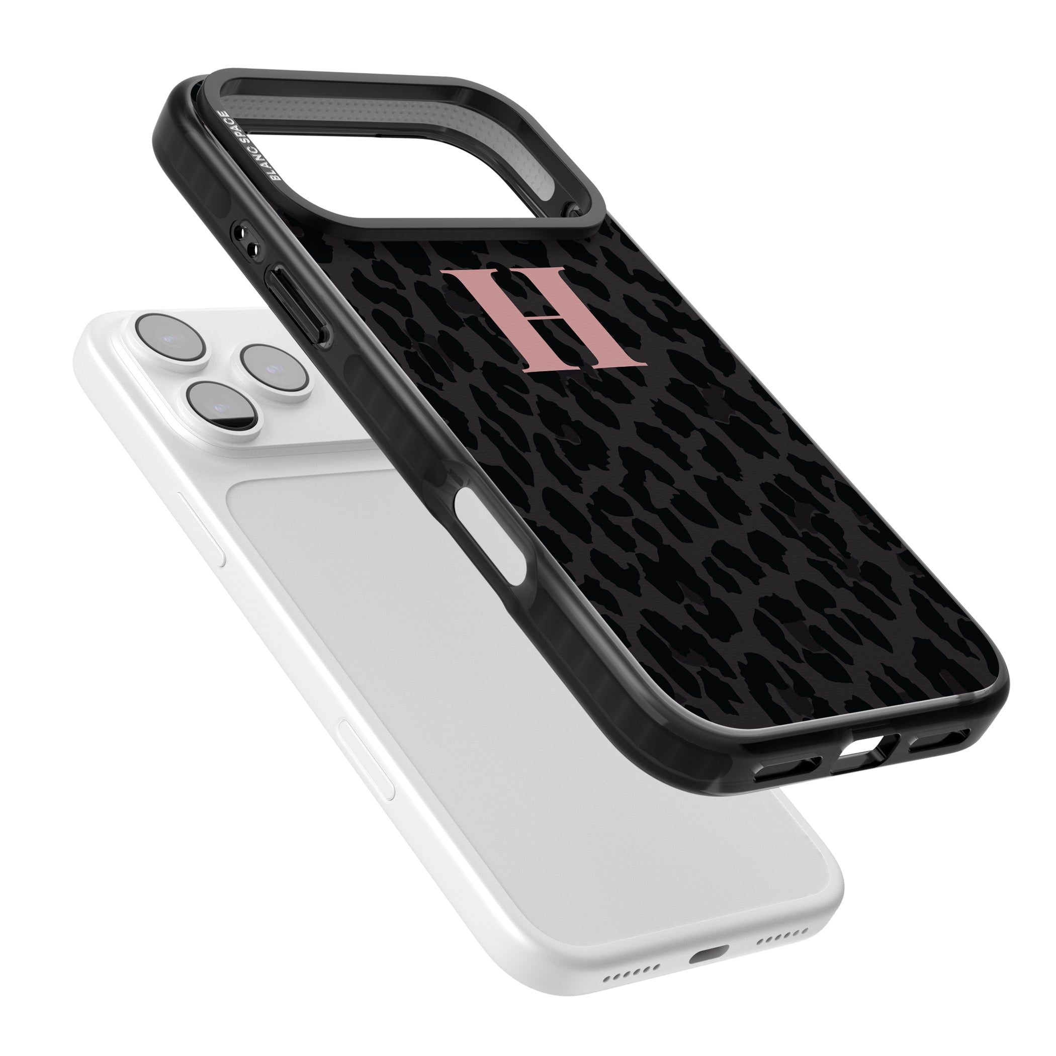 Personalised Pink Leopard Monogram iPhone 17 Pro Impact Pro Black Phone Case Colours
