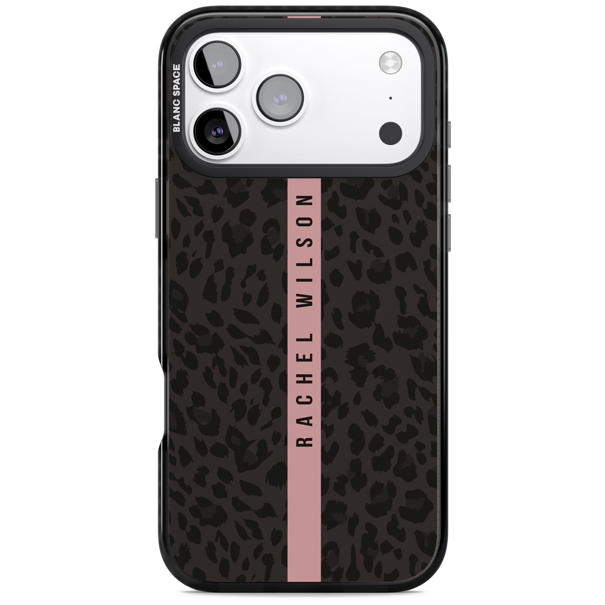 Personalised Pink Stripe Leopard iPhone 17 Pro Impact Pro Black Phone Case