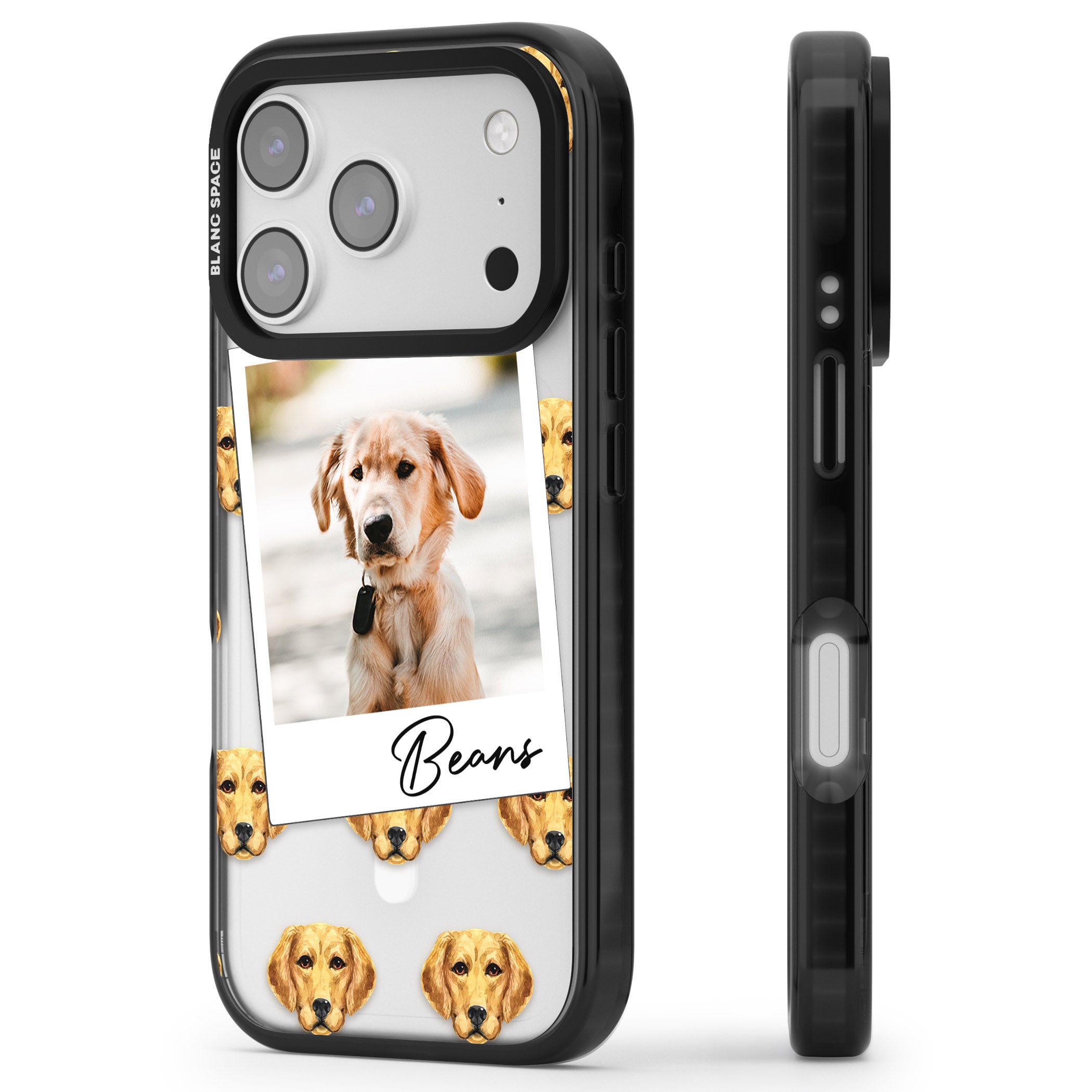 Personalised Labrador Instant Camera Photo iPhone 17 Pro Impact Pro Black Phone Case Side Profile