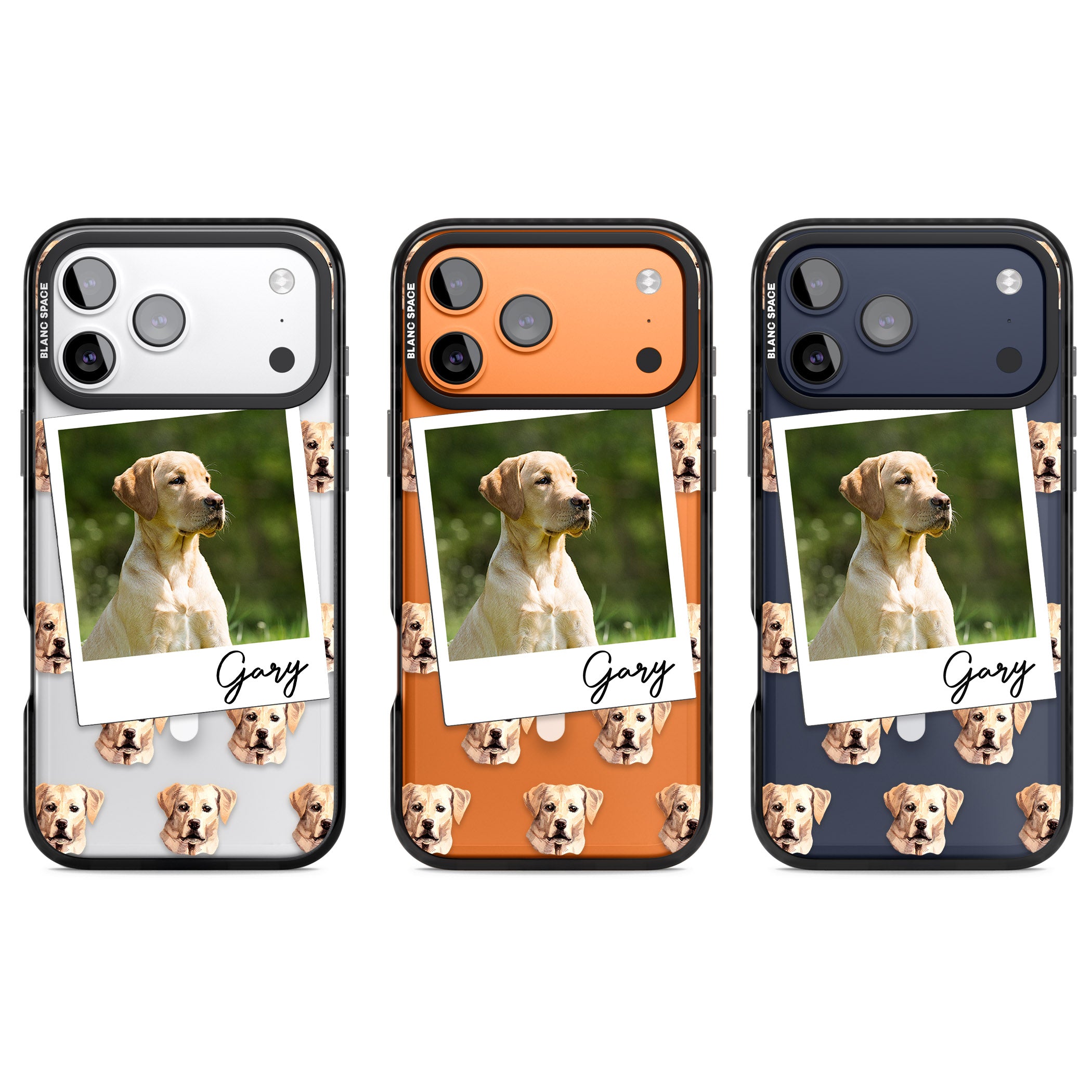 Personalised Tan Black Labrador Instant Camera Photo iPhone 17 Pro Impact Pro Black Phone Case APT Impact Protection