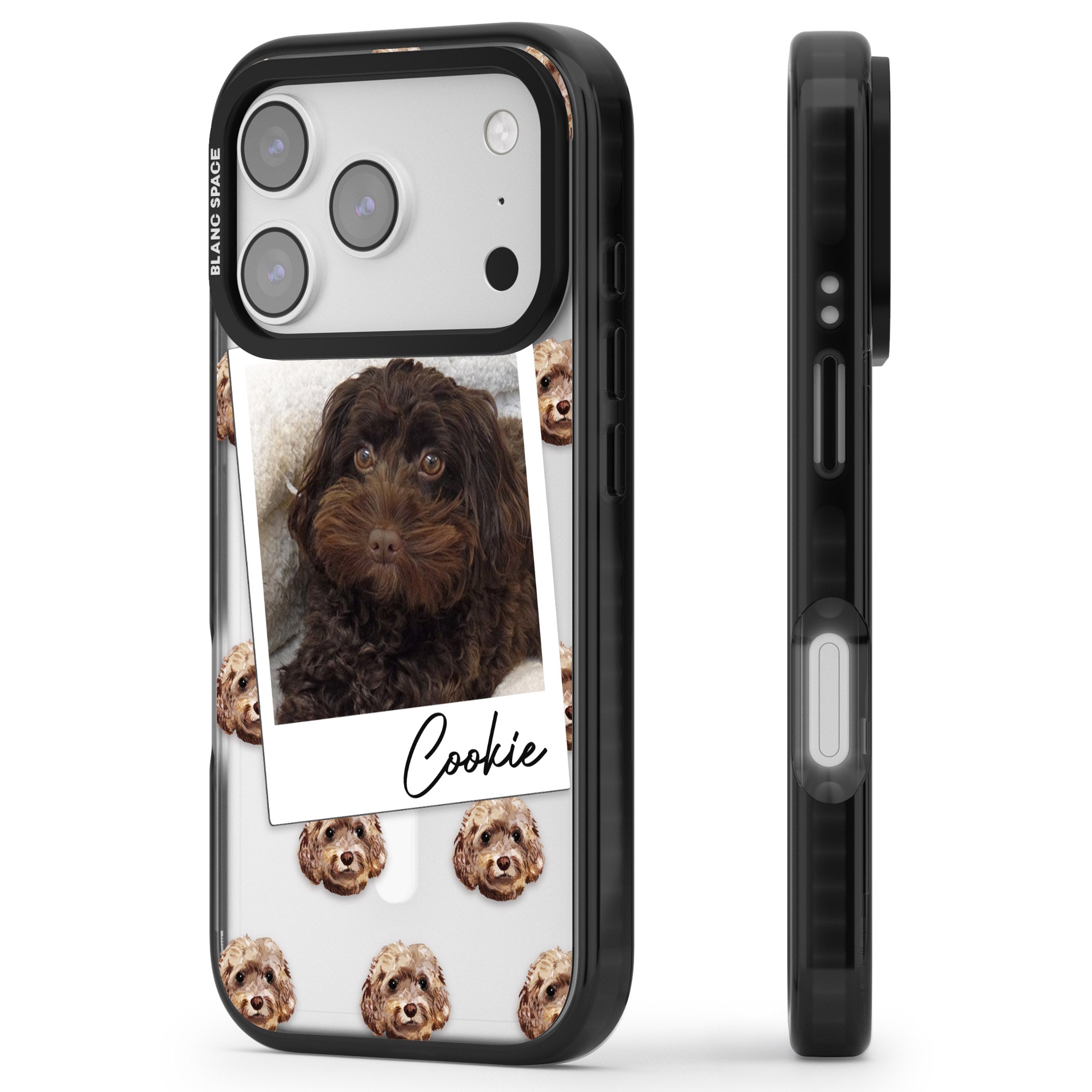 Personalised Brown Cockapoo Instant Camera Photo iPhone 17 Pro Impact Pro Black Phone Case Side Profile