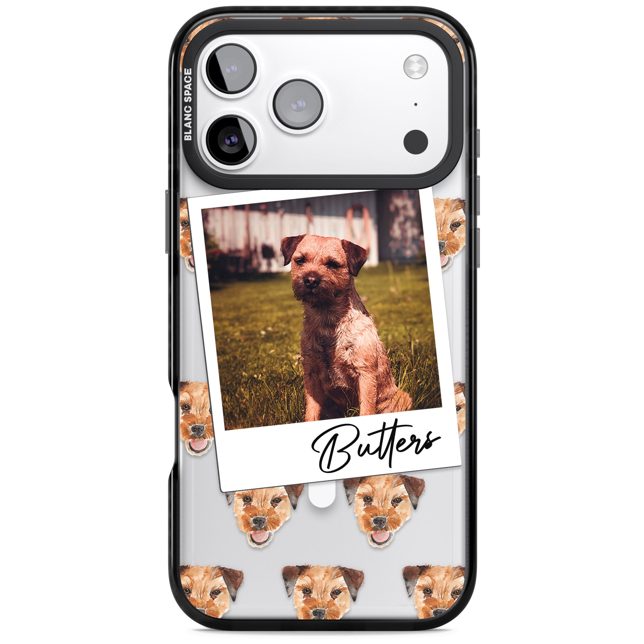 Personalised Border Terrier Instant Camera Photo iPhone 17 Pro Impact Pro Black Phone Case