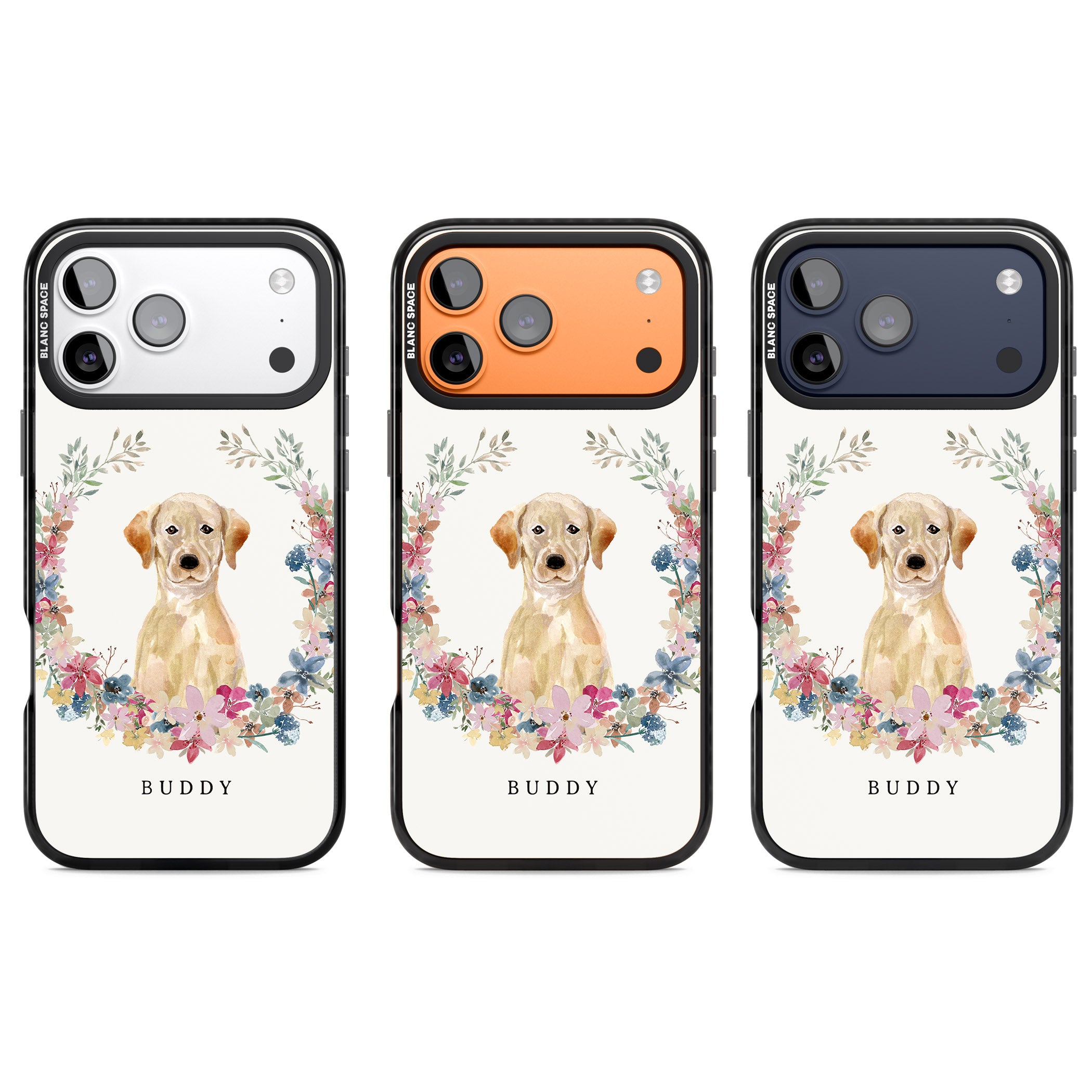 Personalised Yellow Labrador Retriever Floral Portrait iPhone 17 Pro Impact Pro Black Phone Case APT Impact Protection