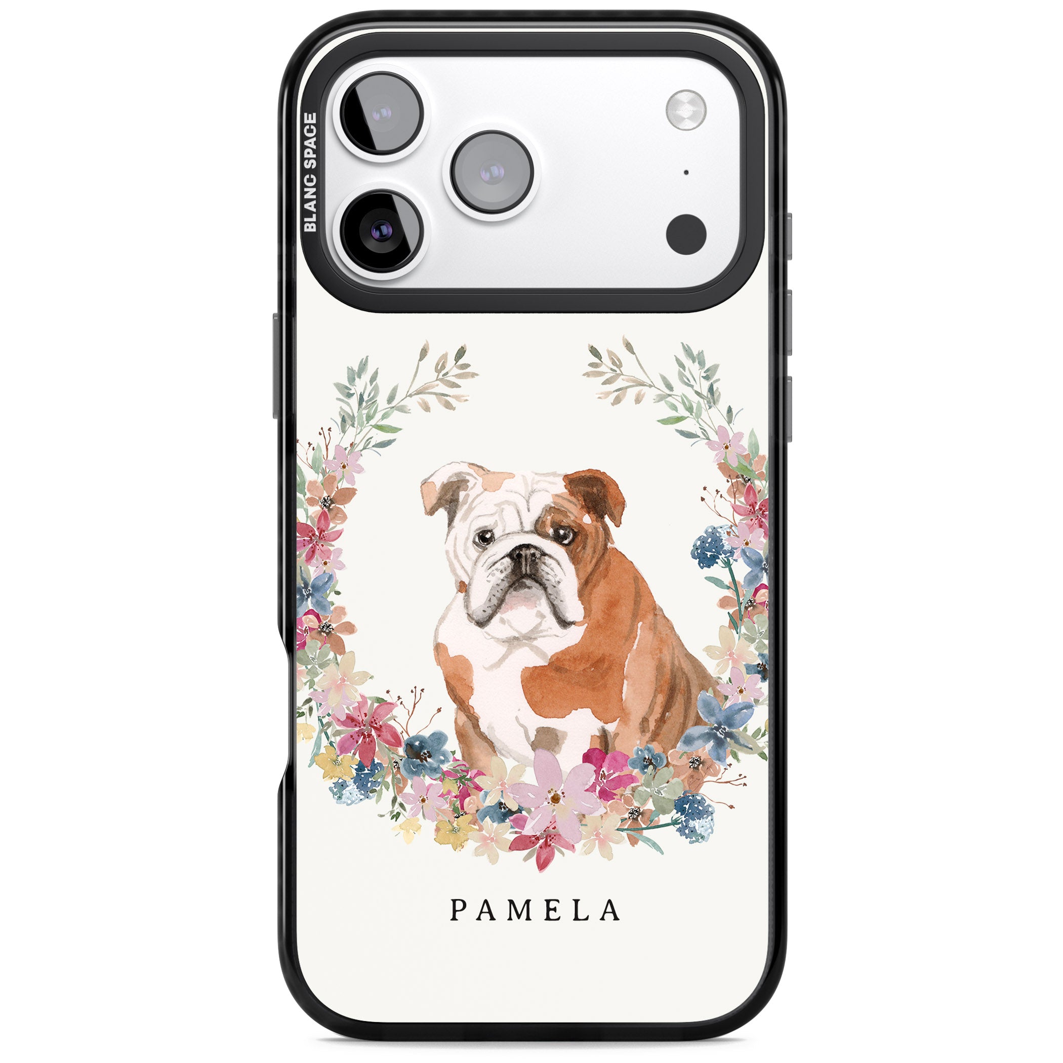 Personalised English Bulldog Floral Portrait iPhone 17 Pro Impact Pro Black Phone Case