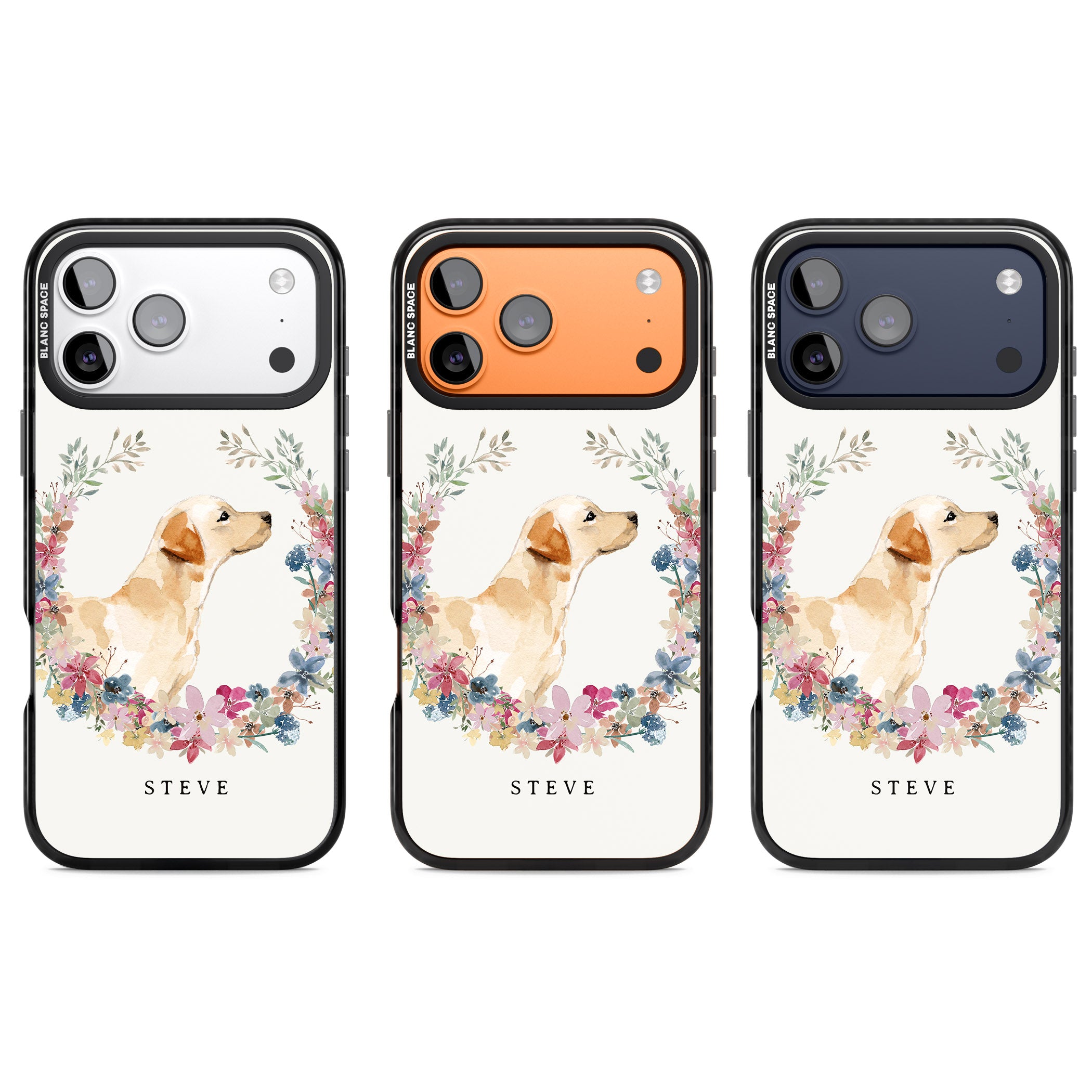 Personalised Yellow Labrador Floral Portrait iPhone 17 Pro Impact Pro Black Phone Case APT Impact Protection