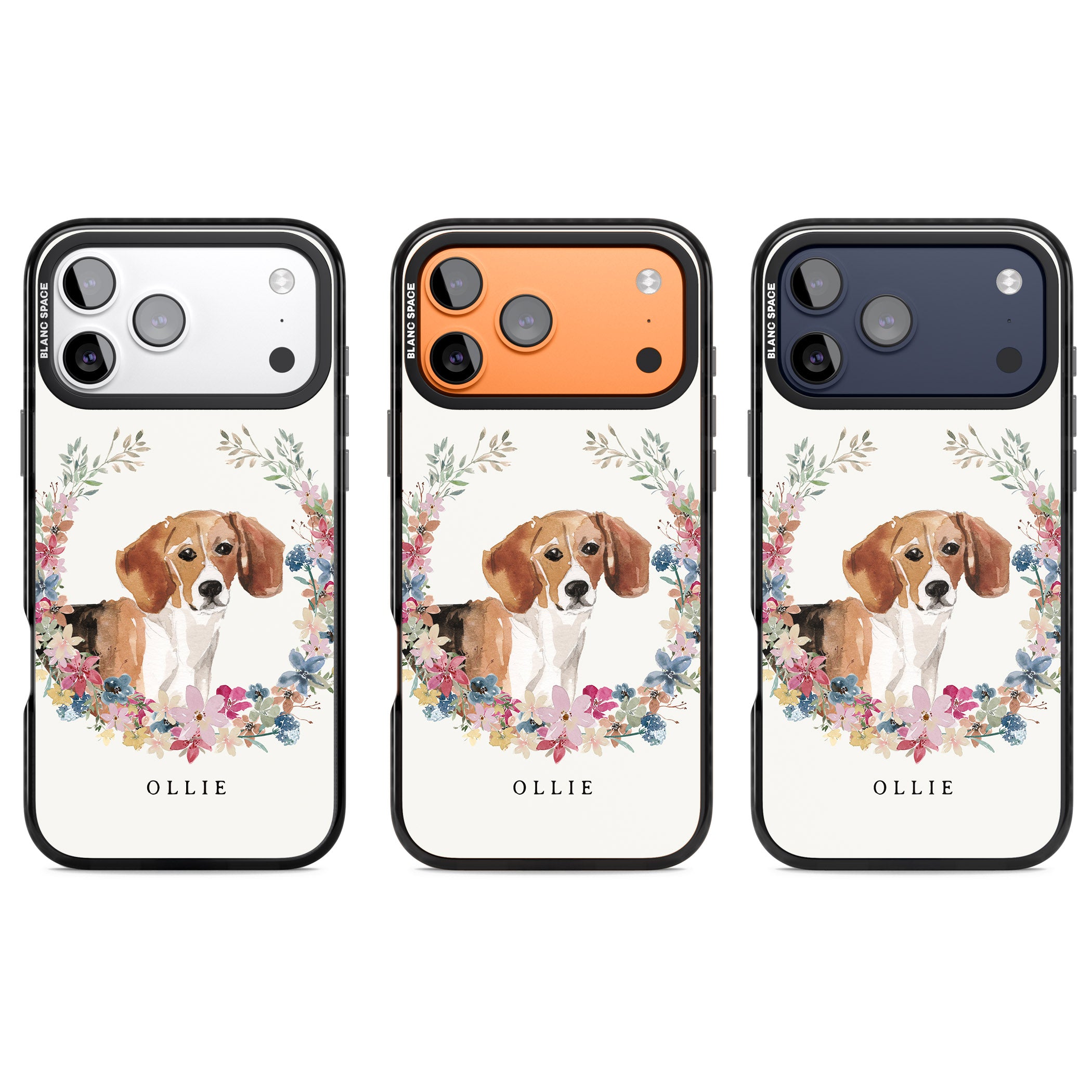 Personalised Beagle Floral Portrait iPhone 17 Pro Impact Pro Black Phone Case APT Impact Protection