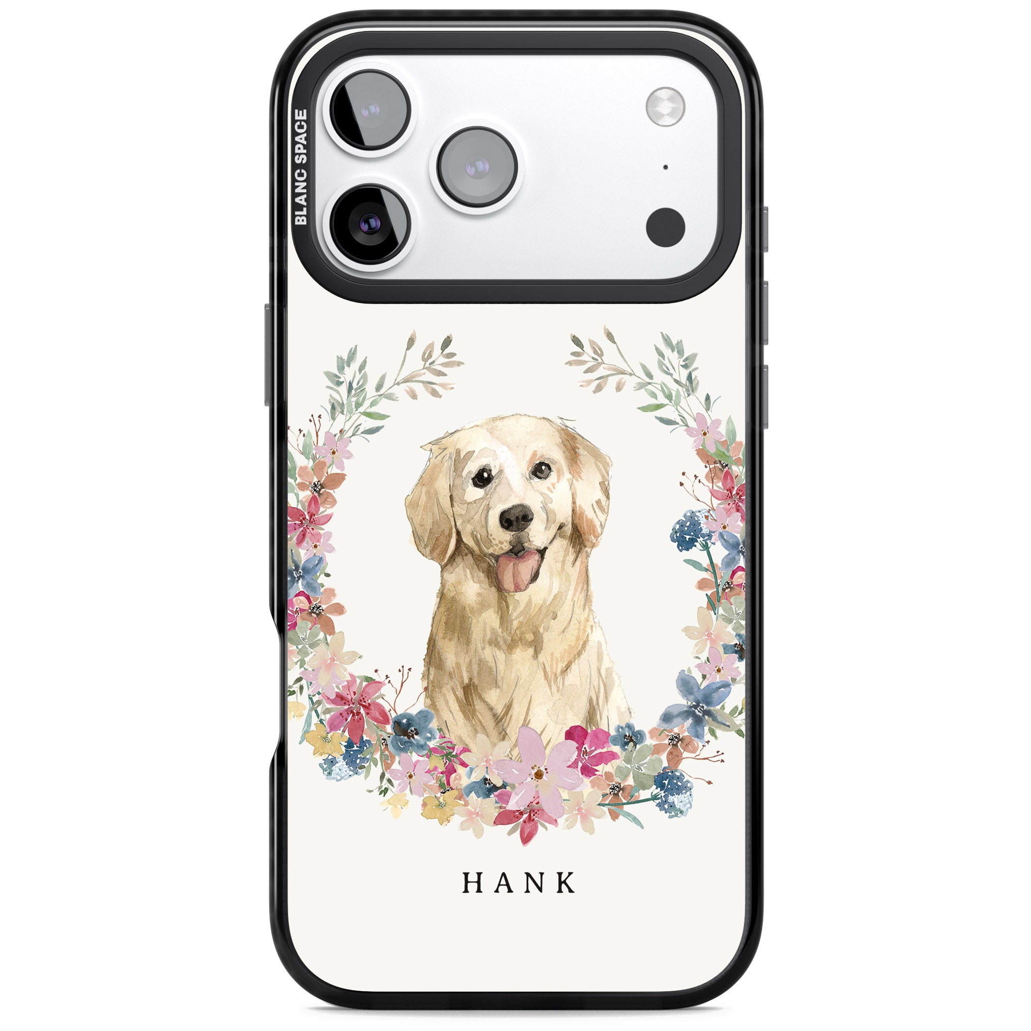 Personalised Golden Retriever Floral Portrait iPhone 17 Pro Impact Pro Black Phone Case