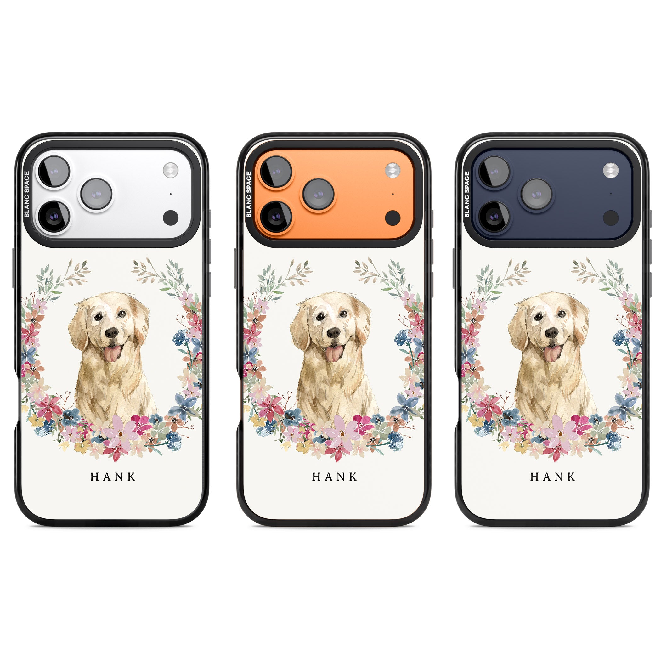 Personalised Golden Retriever Floral Portrait iPhone 17 Pro Impact Pro Black Phone Case APT Impact Protection