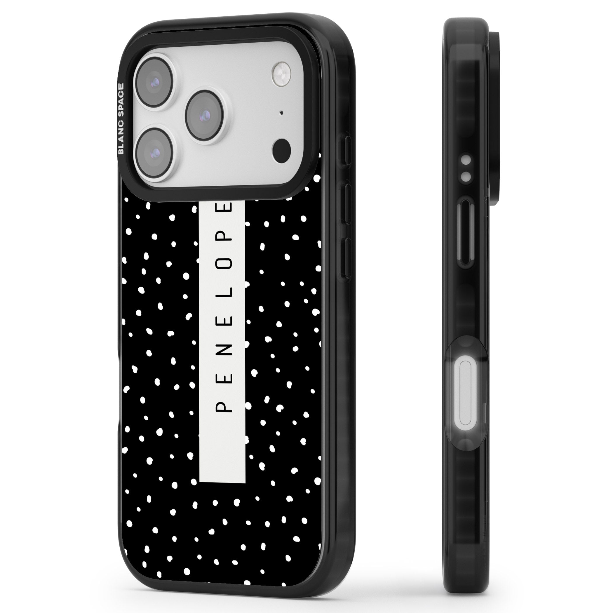Personalised Black Dots iPhone 17 Pro Impact Pro Black Phone Case Side Profile
