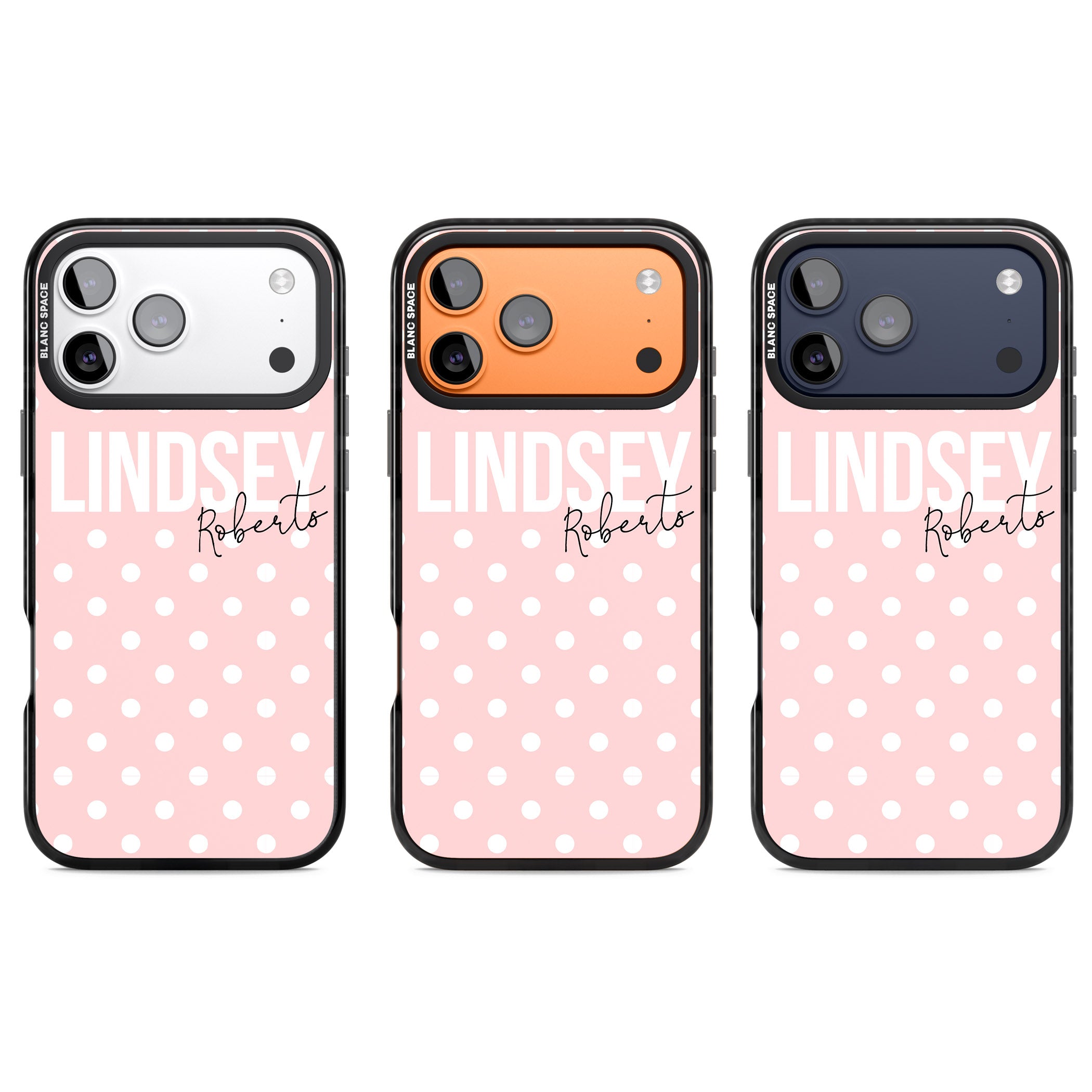 Personalised Pink Polka iPhone 17 Pro Impact Pro Black Phone Case APT Impact Protection