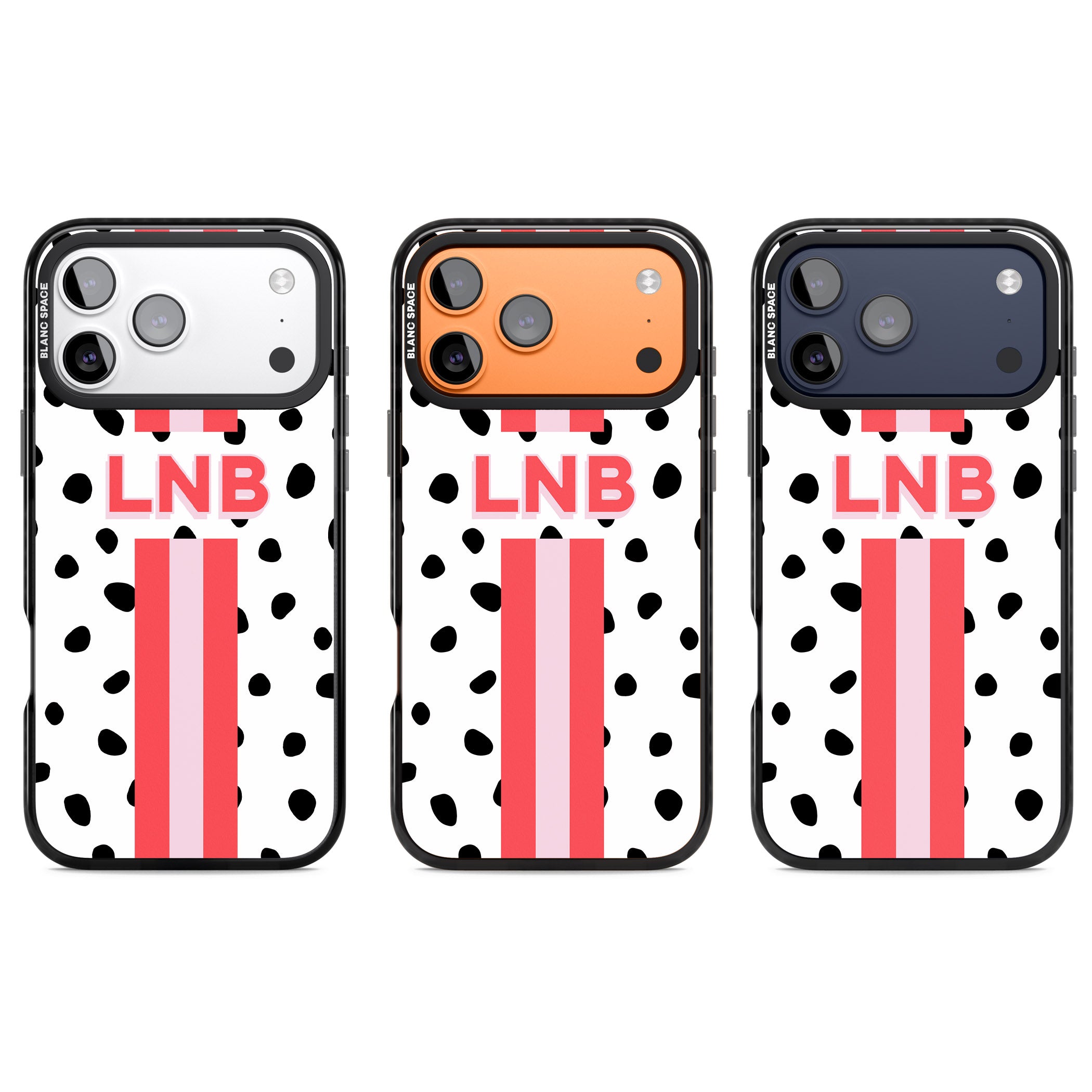 Personalised Polka & Pink Stripe iPhone 17 Pro Impact Pro Black Phone Case APT Impact Protection