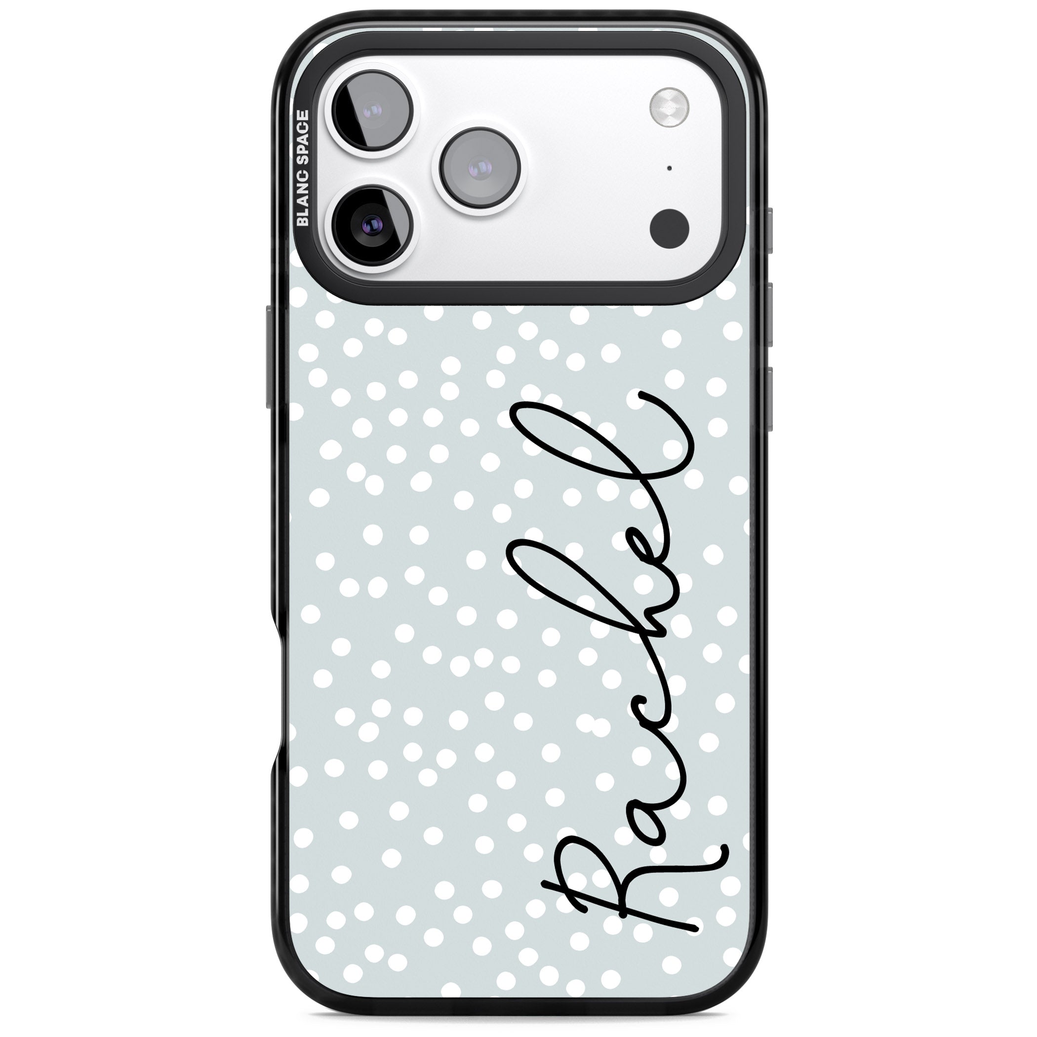Personalised Vertical Cursive & Dots iPhone 17 Pro Impact Pro Black Phone Case