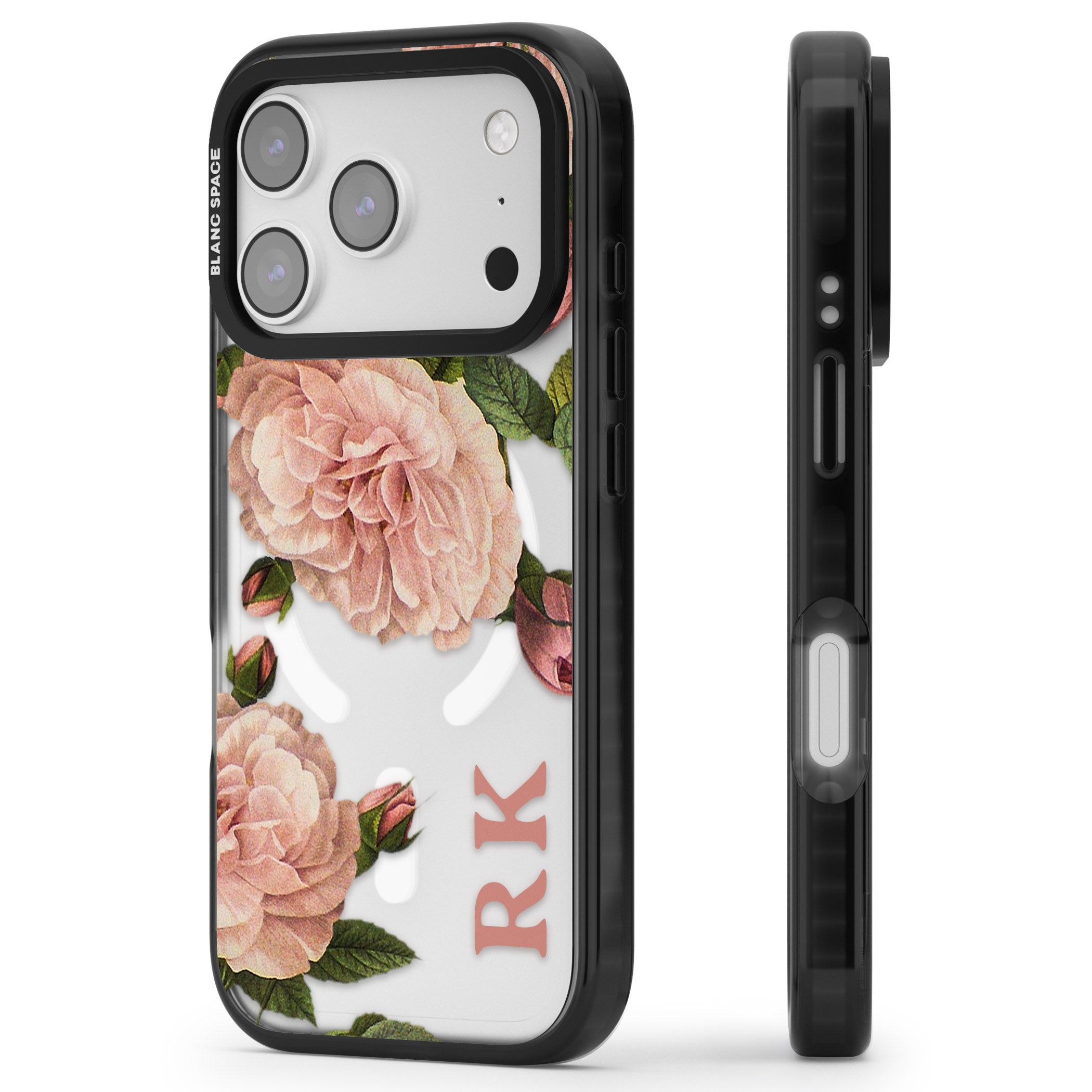 Personalised Vintage Floral iPhone 17 Pro Impact Pro Black Phone Case Side Profile