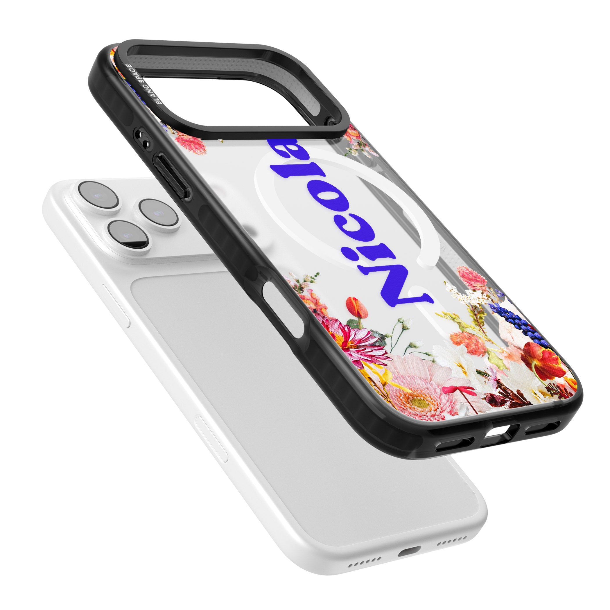 Personalised Floral Name iPhone 17 Pro Impact Pro Black Phone Case Colours