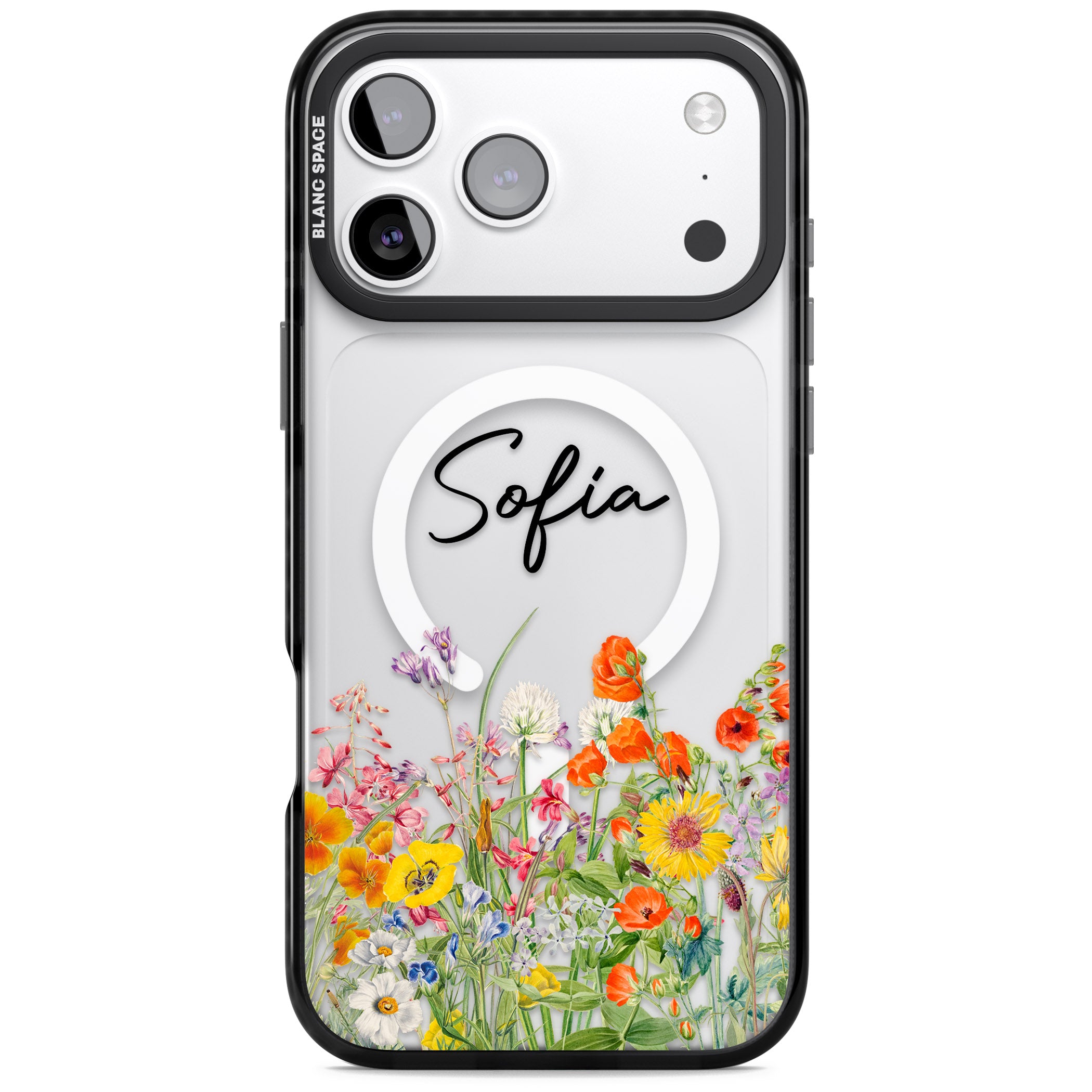 Personalised Summer Wildflowers iPhone 17 Pro Impact Pro Black Phone Case