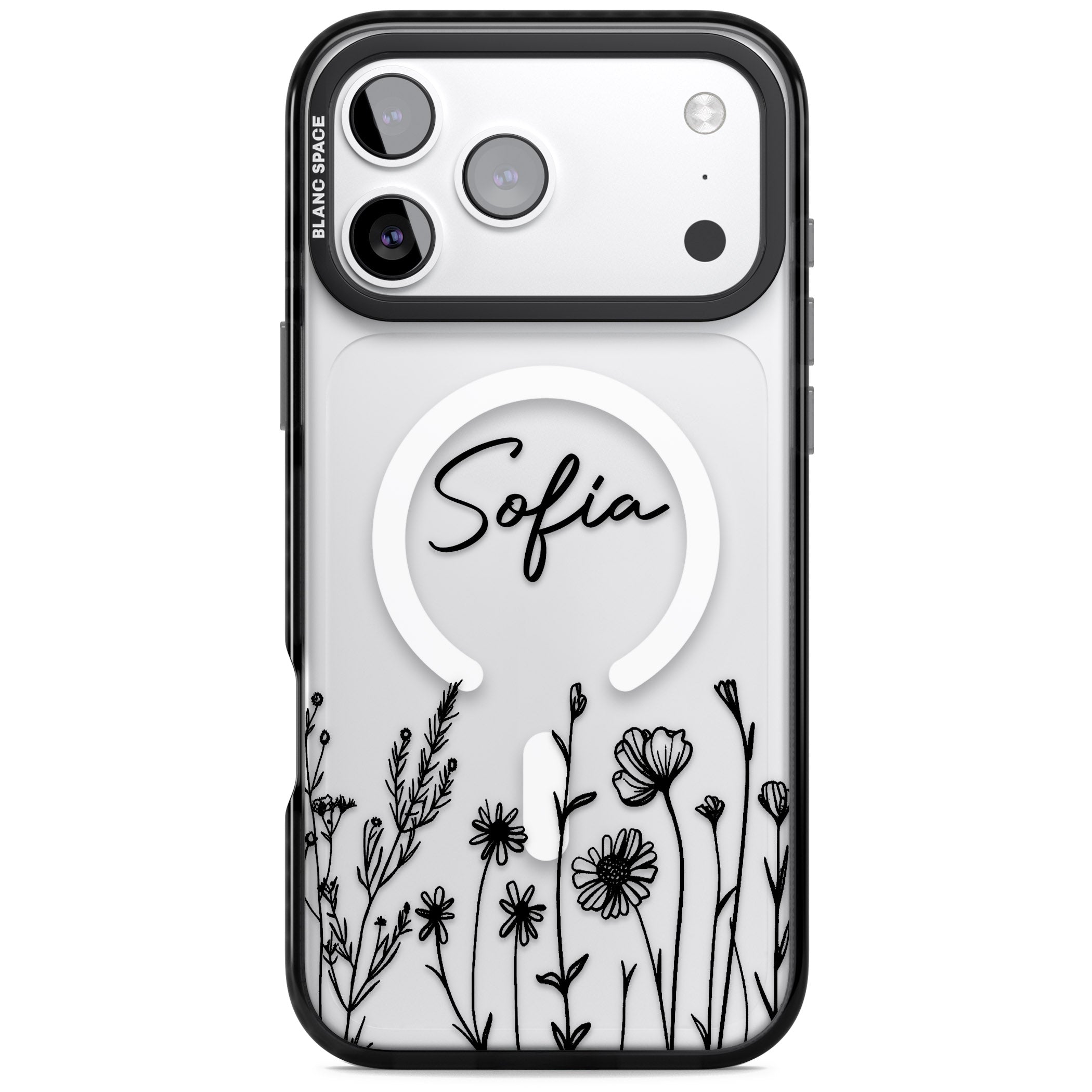 Personalised Black Wildflowers iPhone 17 Pro Impact Pro Black Phone Case