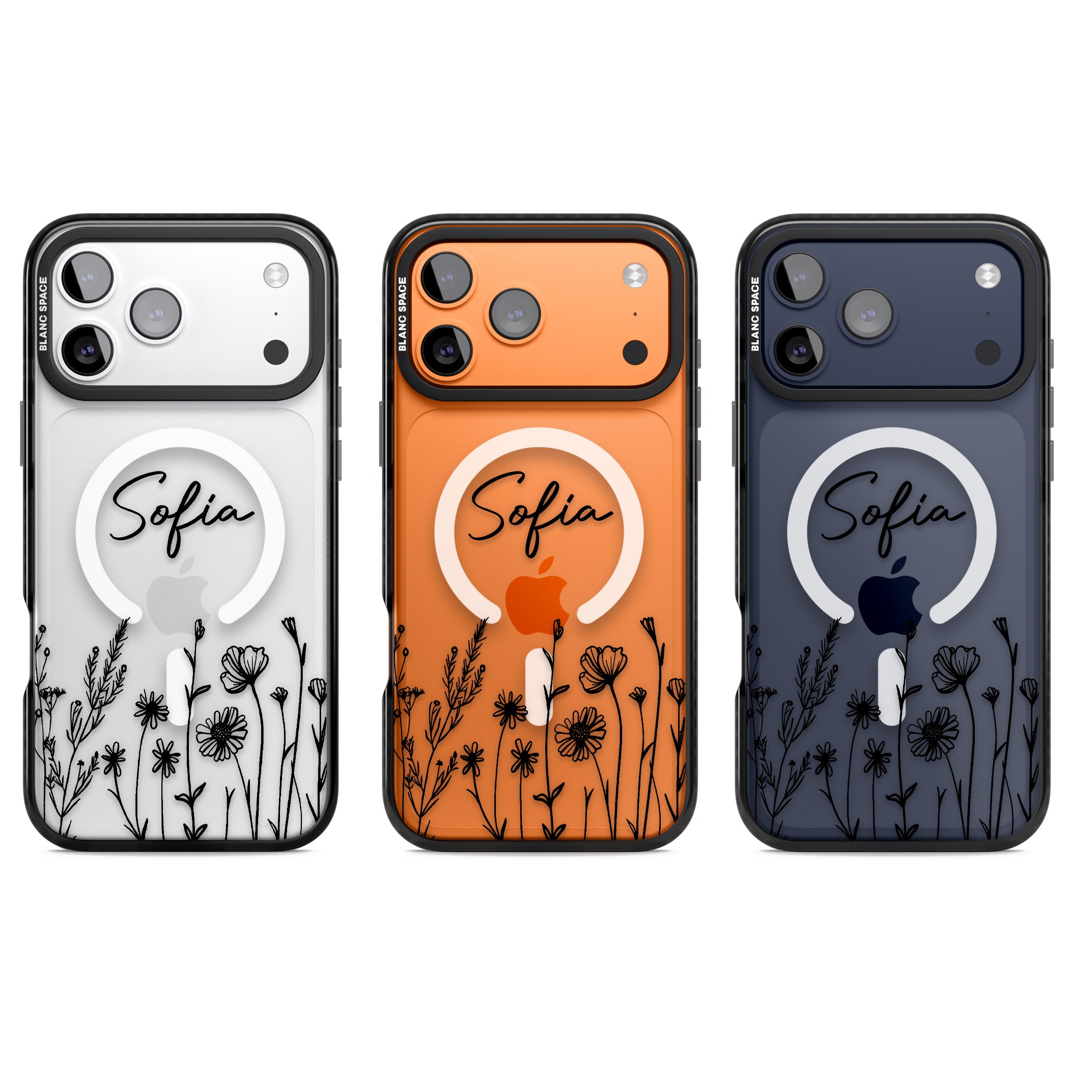 Personalised Black Wildflowers iPhone 17 Pro Impact Pro Black Phone Case APT Impact Protection