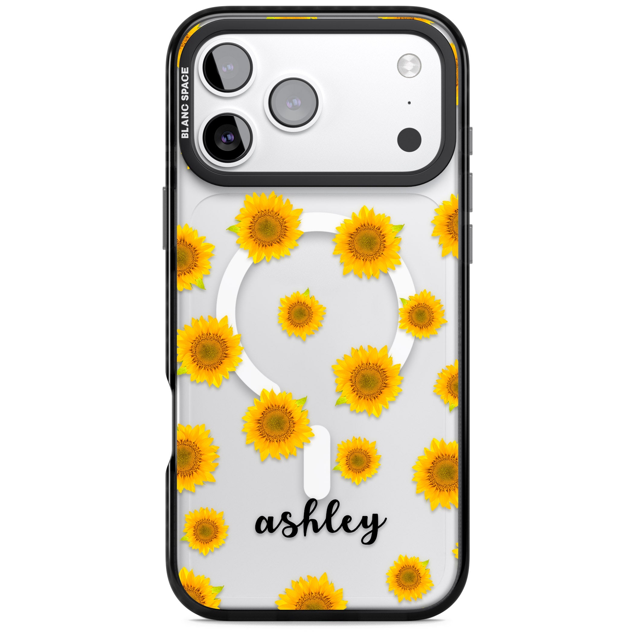 Personalised Sunflowers & Cursive iPhone 17 Pro Impact Pro Black Phone Case