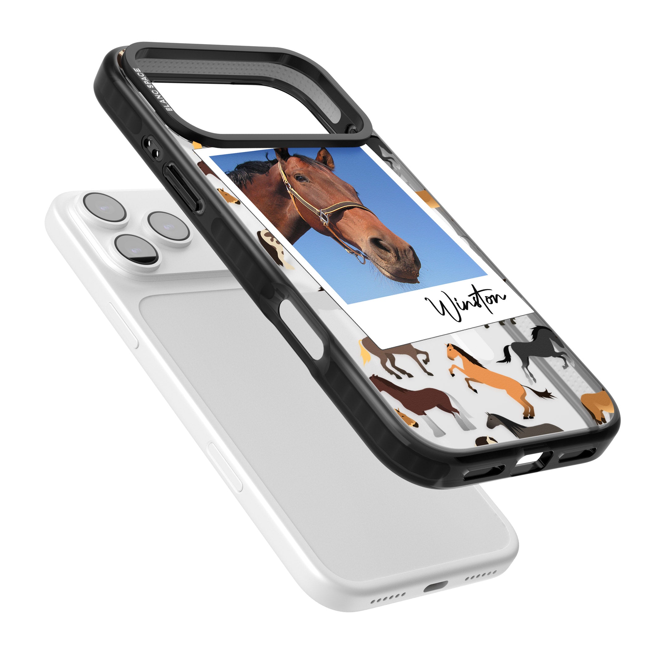 Personalised Horse Polaroid iPhone 17 Pro Impact Pro Black Phone Case Colours