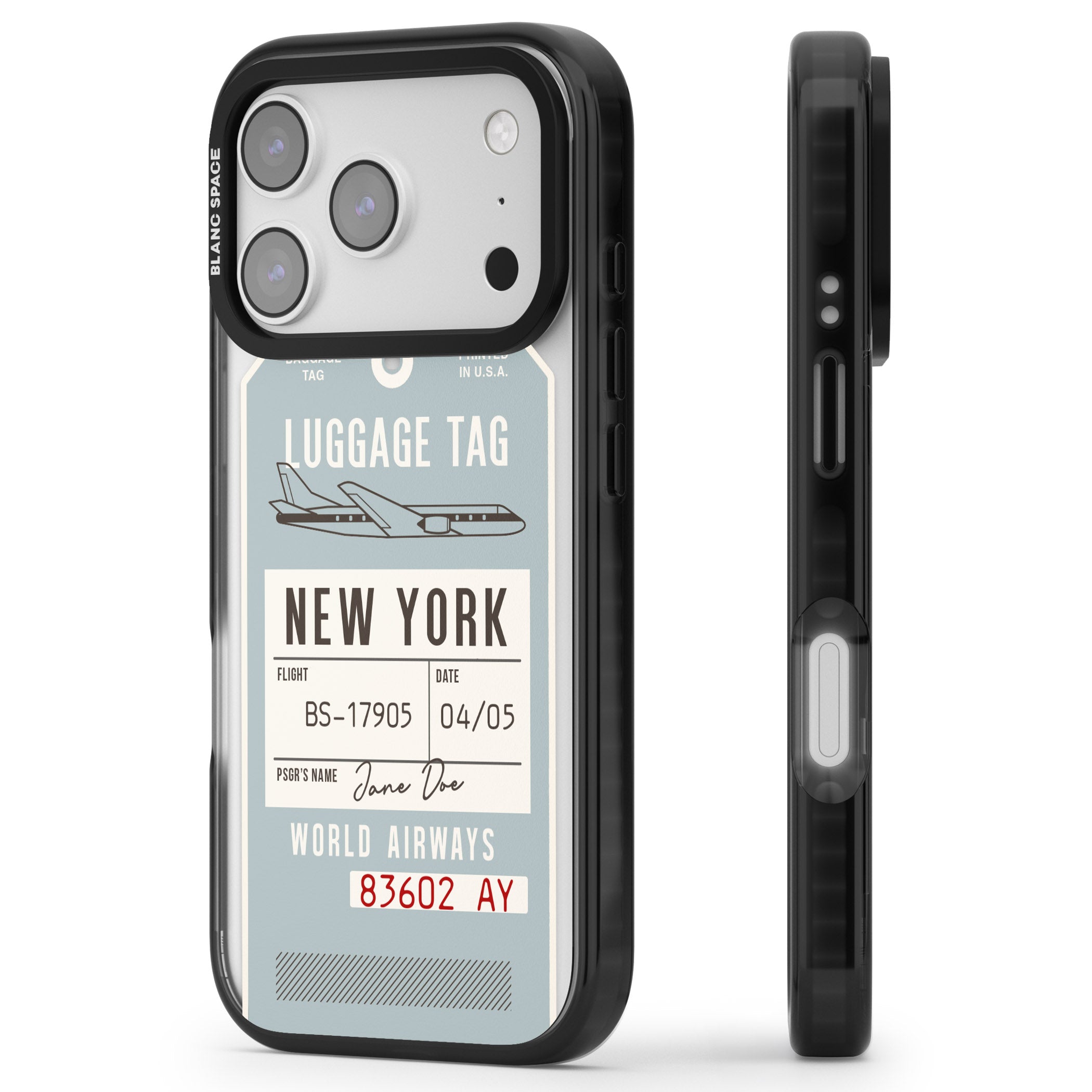 Personalised Vintage Usa Luggage Tag iPhone 17 Pro Impact Pro Black Phone Case Side Profile