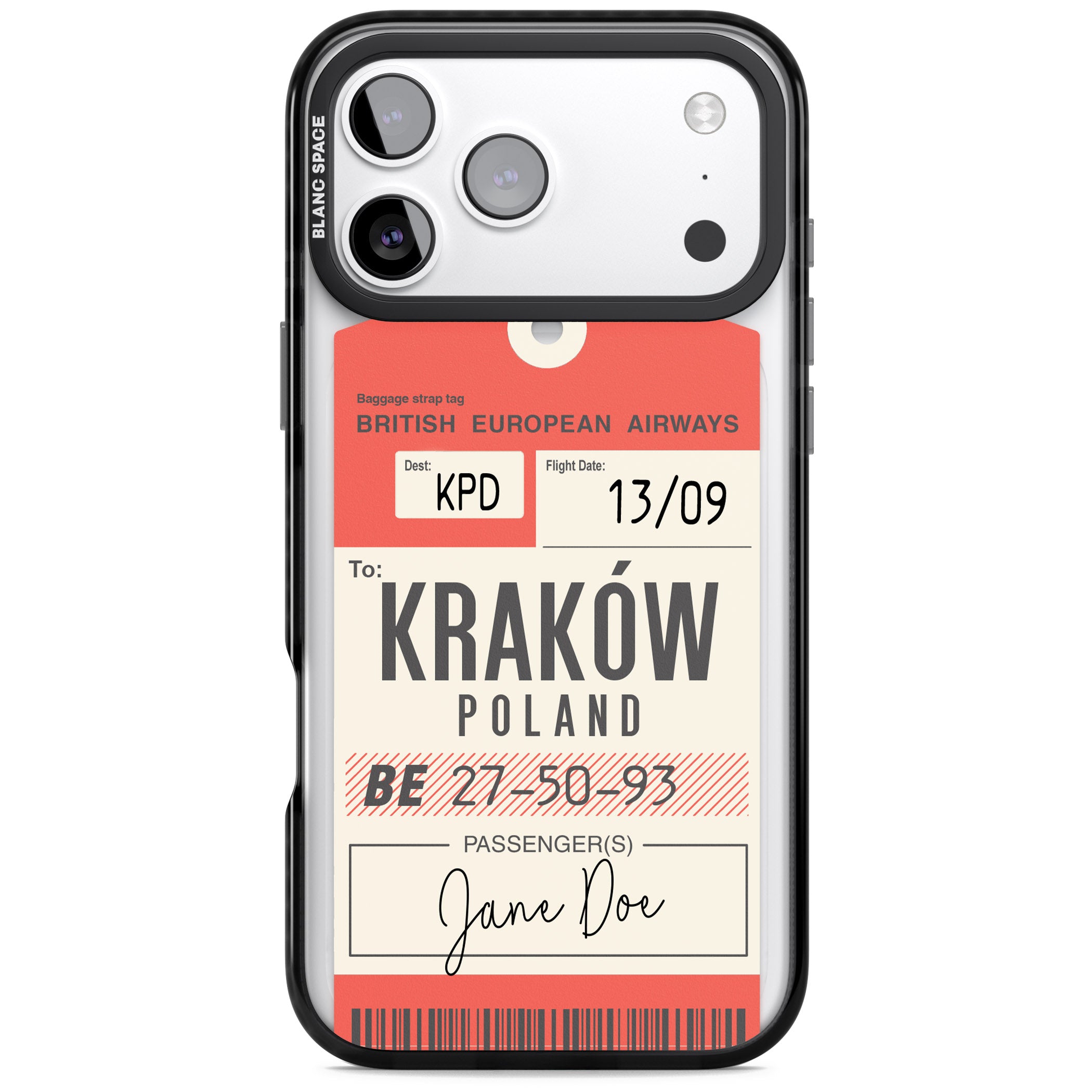 Personalised Vintage Bea Luggage Tag iPhone 17 Pro Impact Pro Black Phone Case
