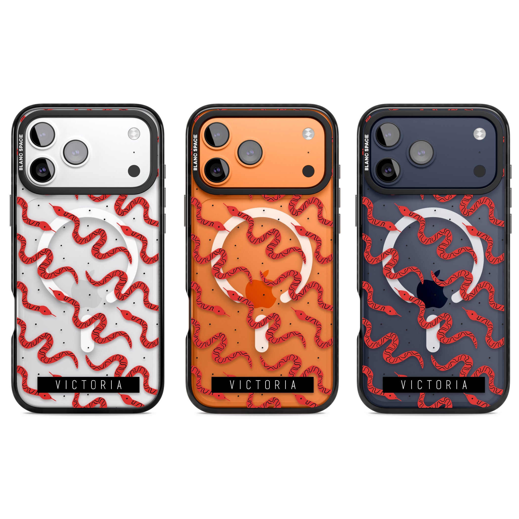 Personalised Red Snake Pattern iPhone 17 Pro Impact Pro Black Phone Case APT Impact Protection